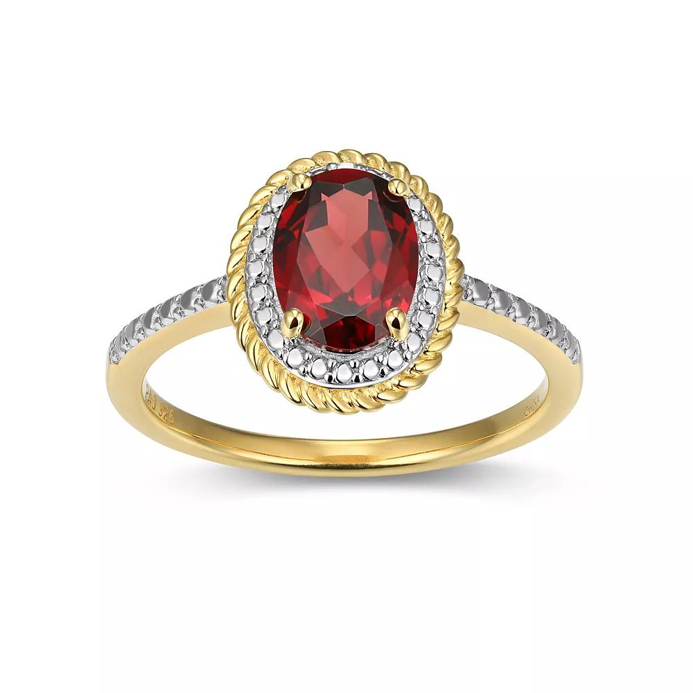 18k Gold Over Silver Gemstone & Diamond Accent Halo Ring, Women's, January Gen Red Product Image
