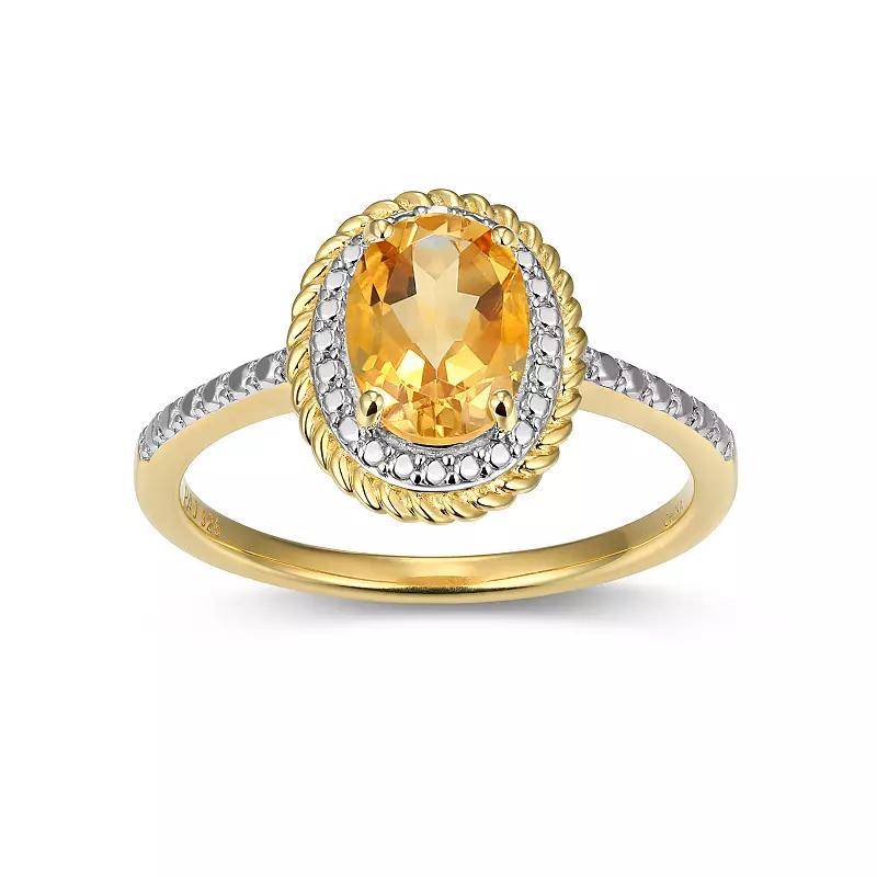 18k Gold Over Silver Gemstone & Diamond Accent Halo Ring, Women's, Size: 7, November Gen Citrine Product Image