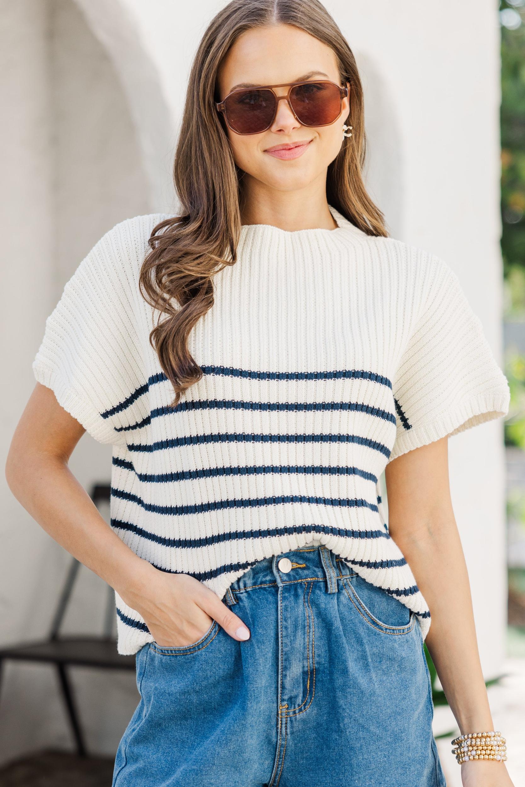 Ready For The Day Navy Blue Striped Sweater Female Product Image