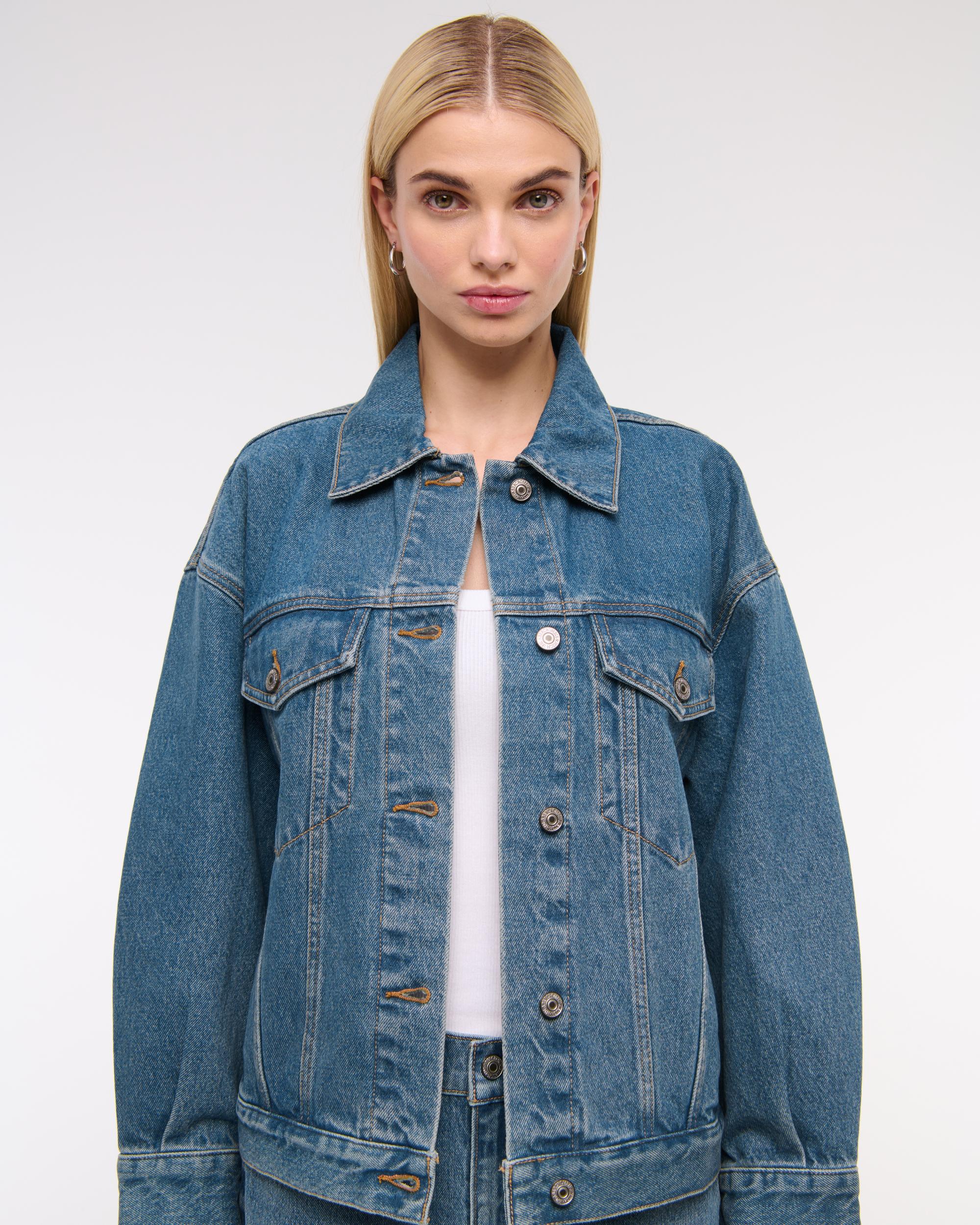Oversized Distressed Denim Trucker Jacket Product Image