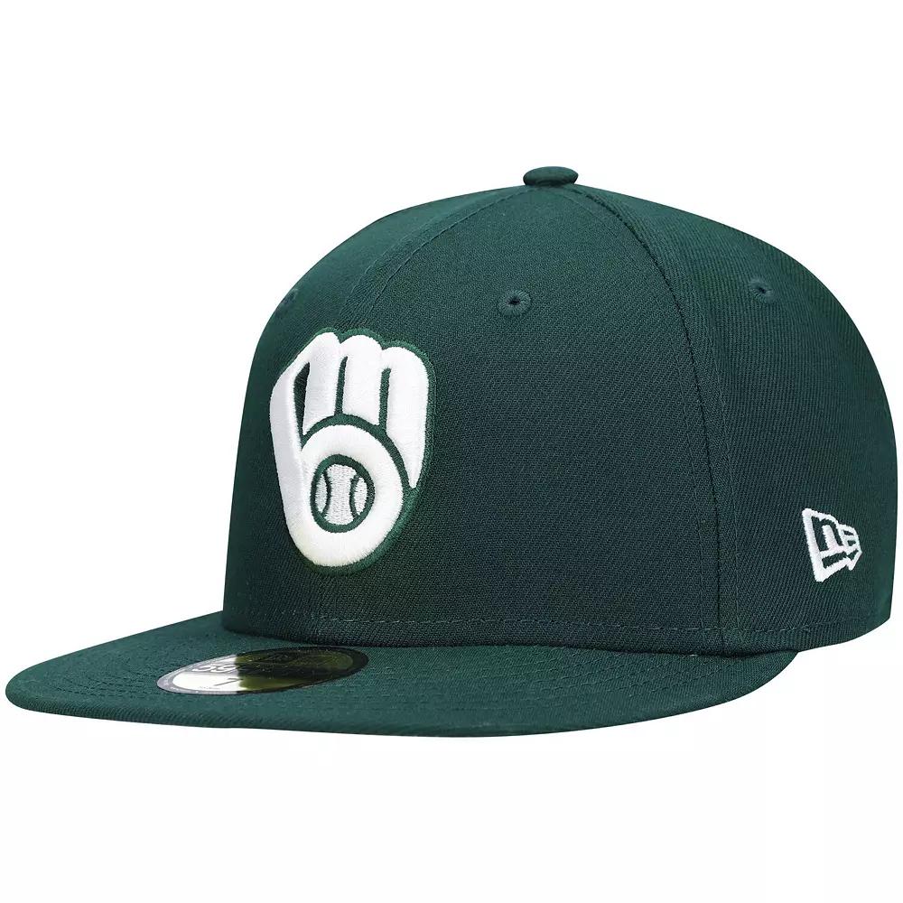 Men's New Era Green Milwaukee Brewers Logo White 59FIFTY Fitted Hat,  Product Image