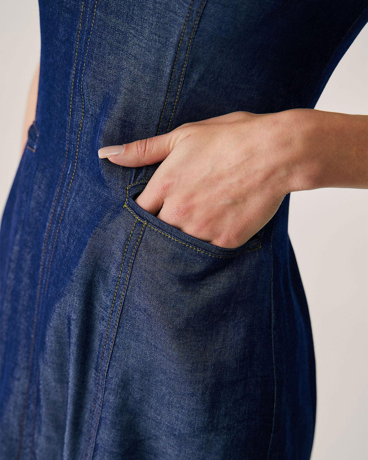 Blue Sleeveless Pocket Mini Dress Product Image