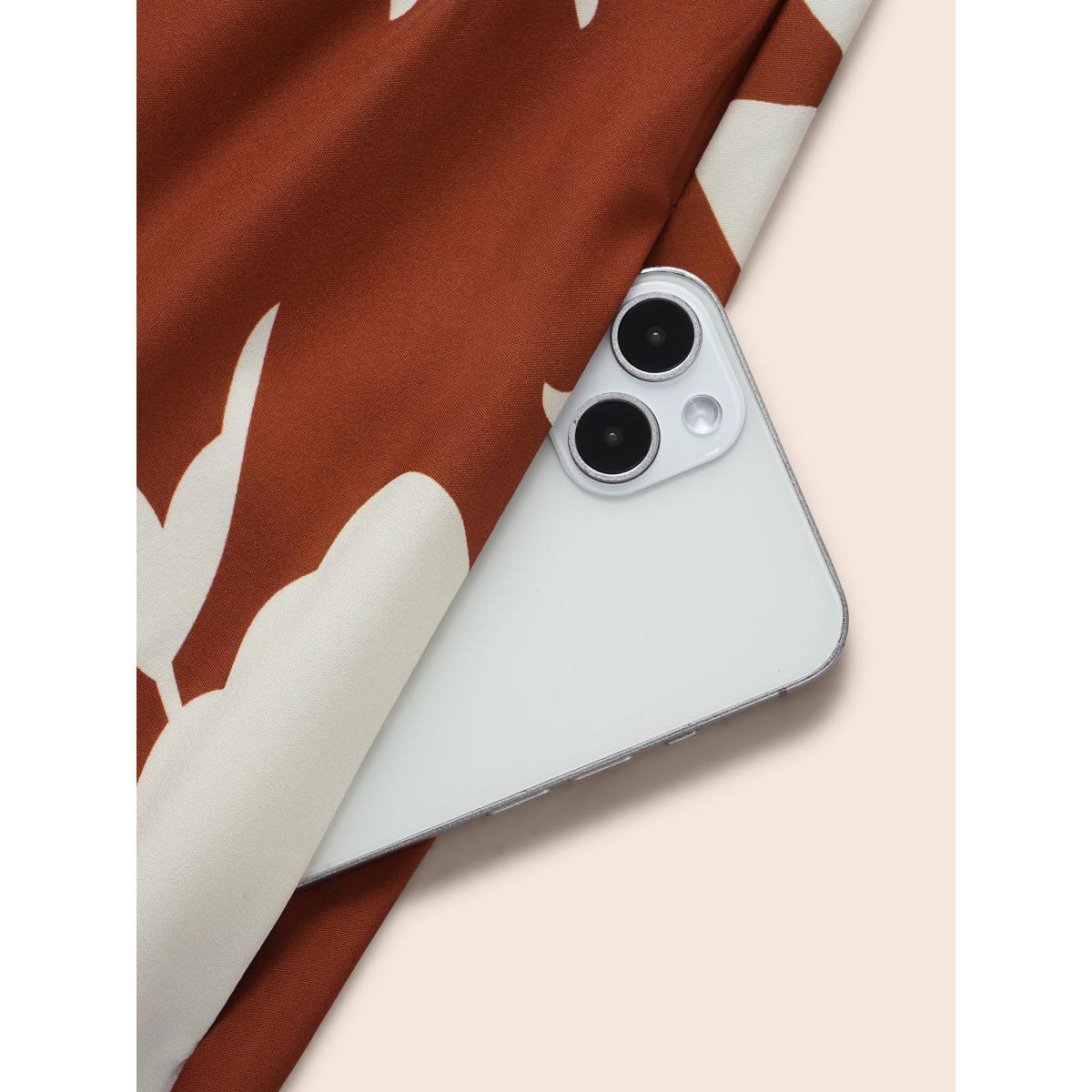 Plus Size Silhouette Floral Print Button Detail Midi Dress Russet Women Elegant Button Shirt collar Short sleeve Curvy BloomChic 26/4X Product Image