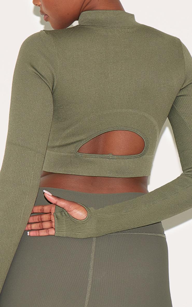Olive Seamless Seam Detail Cropped Sports Jacket Product Image