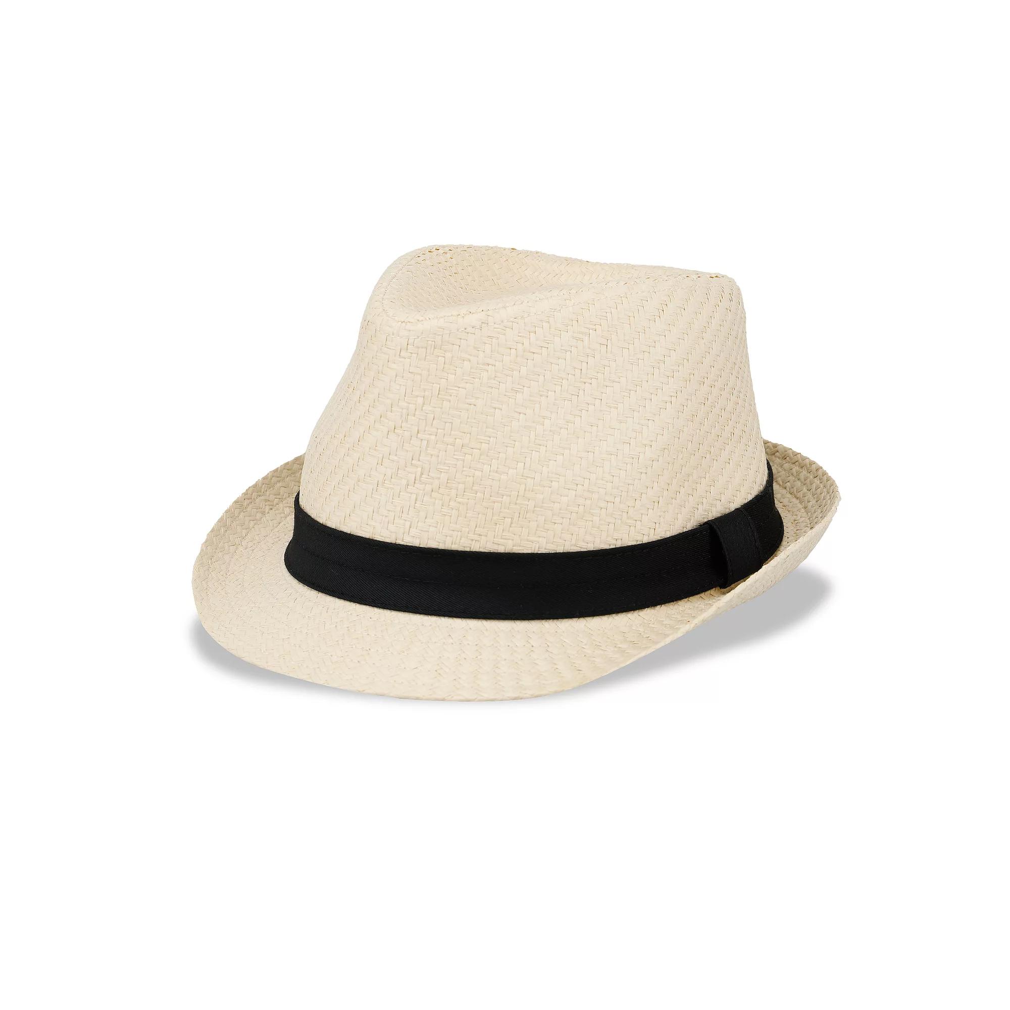 Men's Wembley Straw Fedora Hat with Twill Band, Natural Product Image