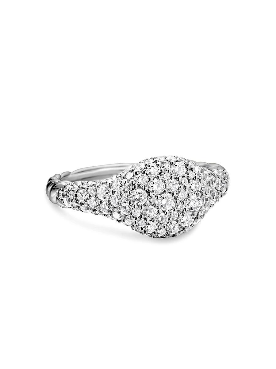 Womens Petite Pav Pinky Ring in 18K White Gold Product Image