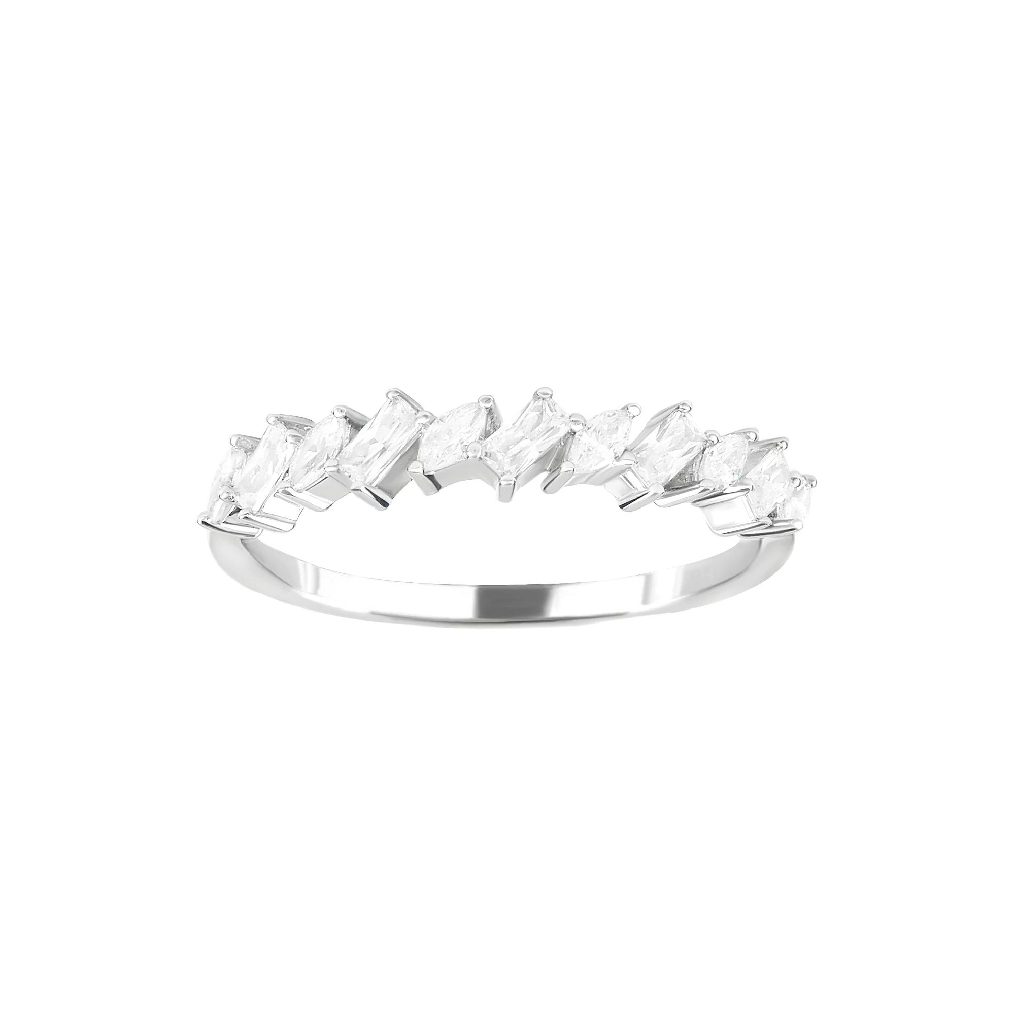 SIRI Rhodium-Plated Sterling Silver Cubic Zirconia Ring with Marquise-Cut Stones, Women's, Size: 6 Product Image