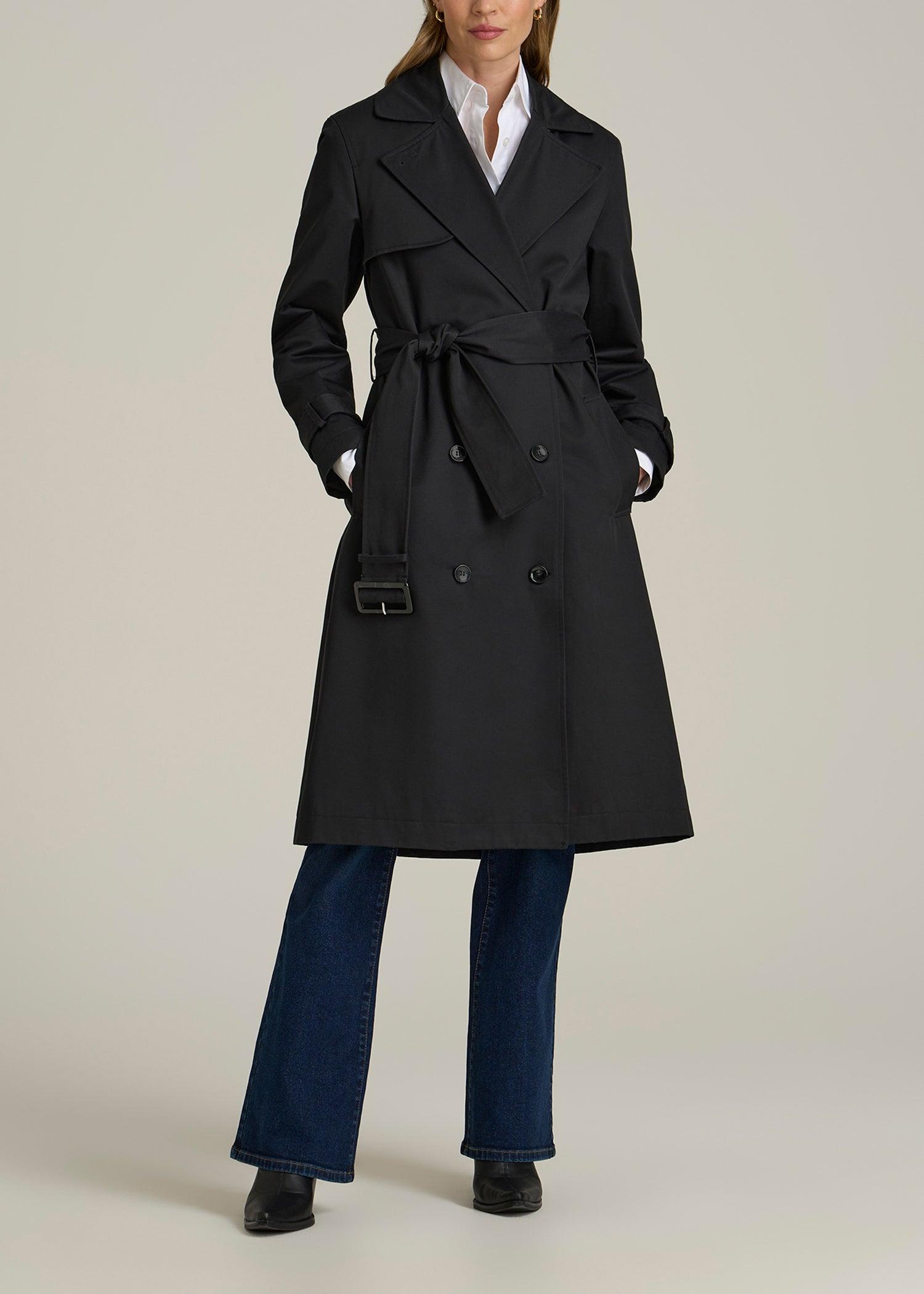 Relaxed Trench Coat for Tall Women in Black Female Product Image