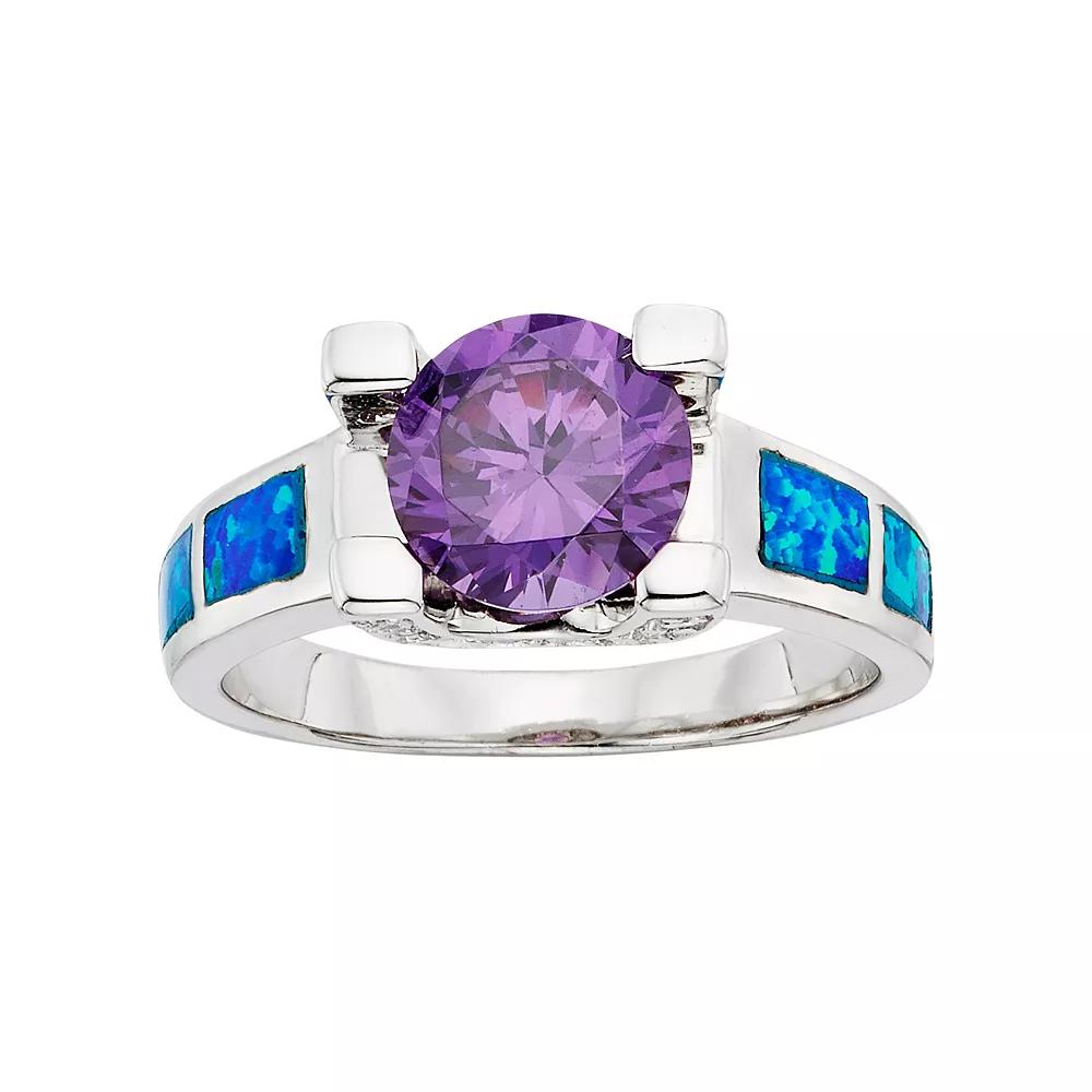 Cubic Zirconia & Lab-Created Blue Opal Sterling Silver Ring, Women's, Size: 7, Multicolor Product Image