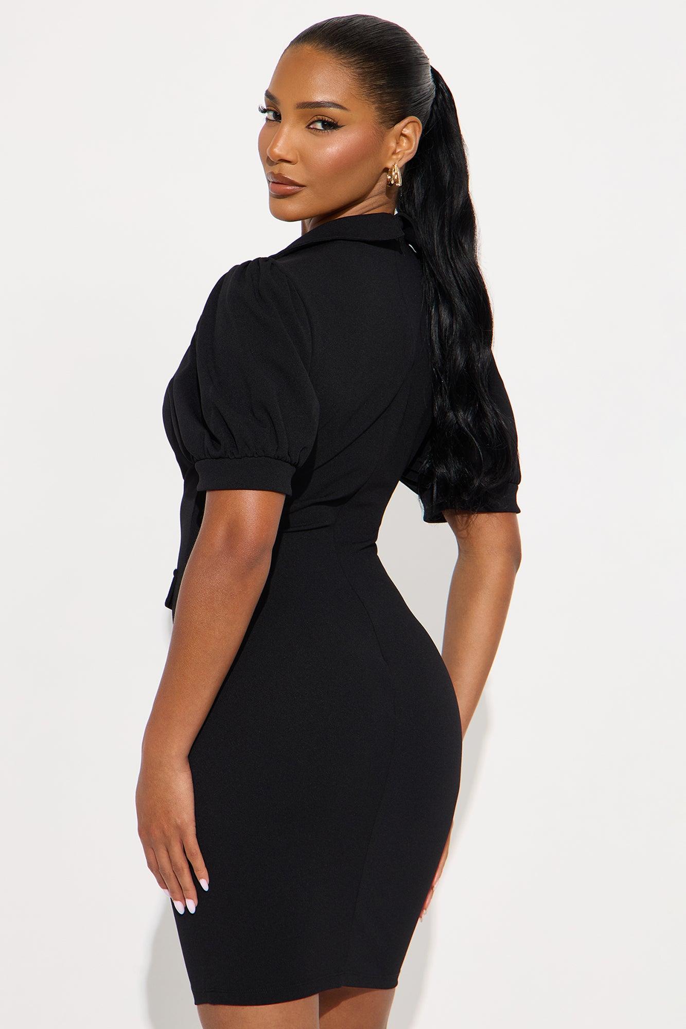 Milena Short Sleeve Collar Mini Dress - Black Female Product Image