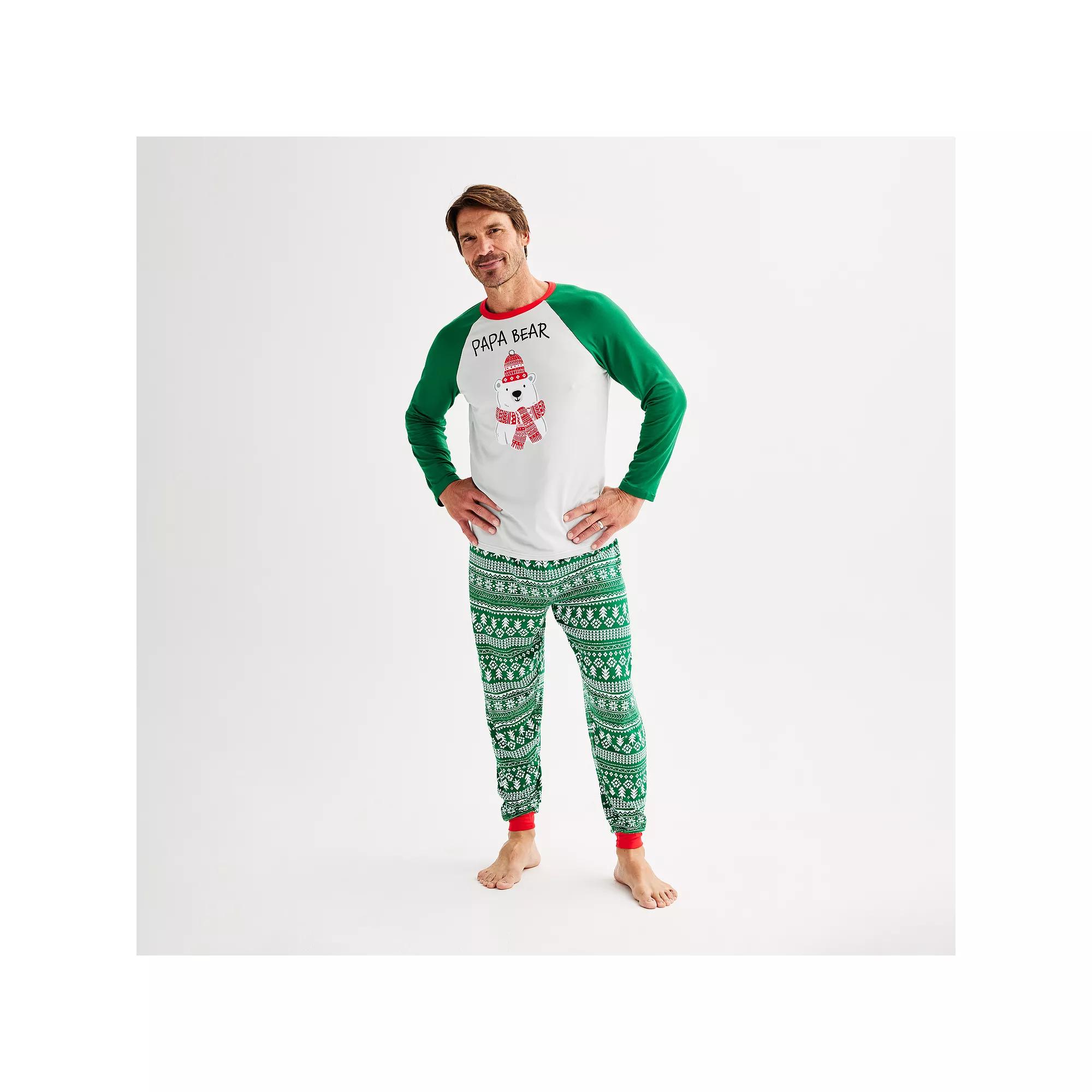 Men's Jammies For Your Families® Bear Pajama Top & Pajama Bottoms Set, Size: Medium, Green Fairisle Product Image