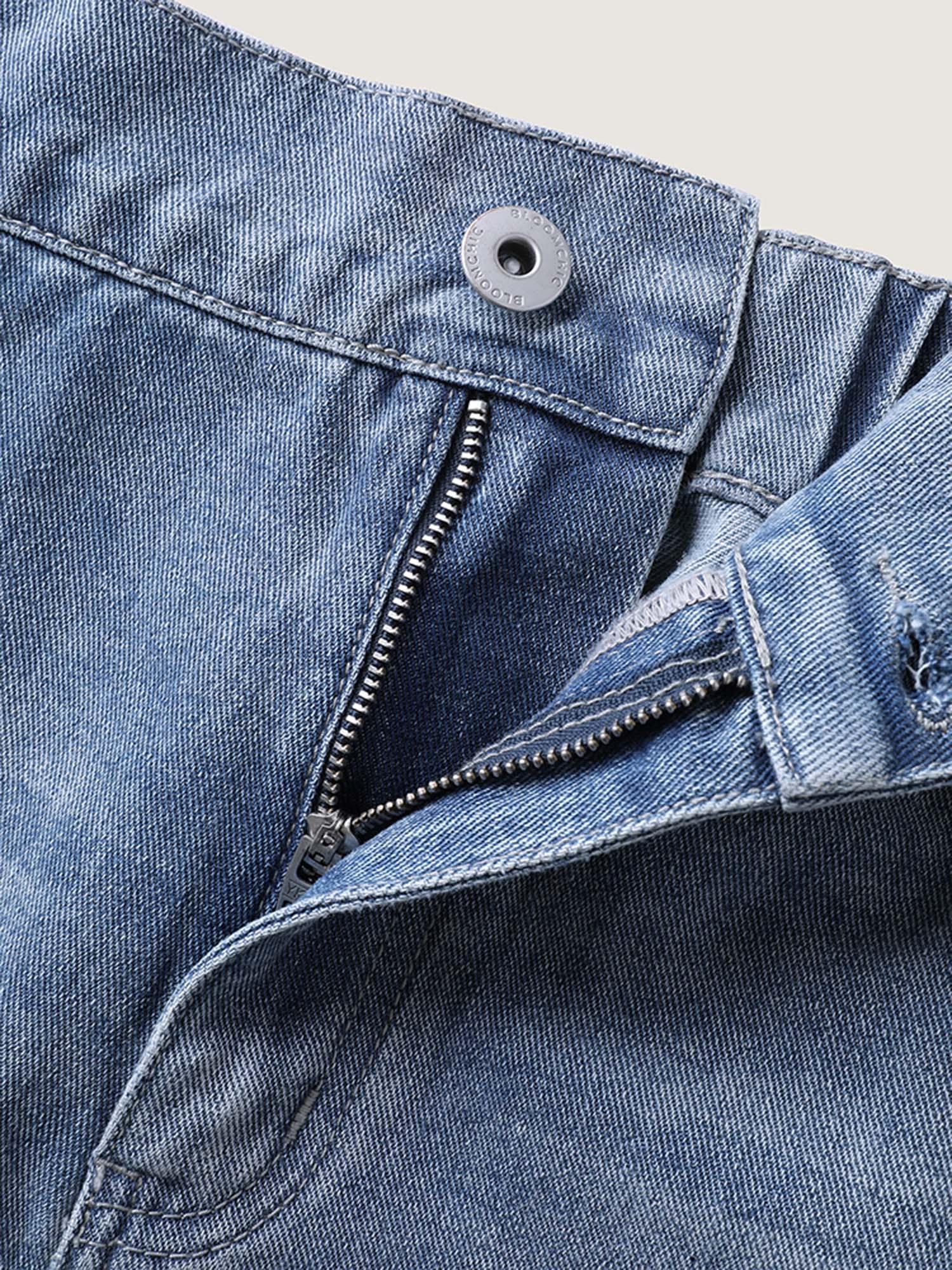 Colorful Hem Classic Cut Denim Skirt Female Product Image