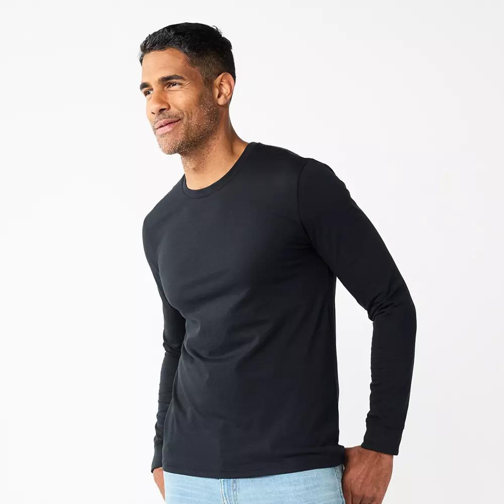 Men's Sonoma Goods For Life® Supersoft Long Sleeve Crewneck Tee, Size: Small, New Black Product Image