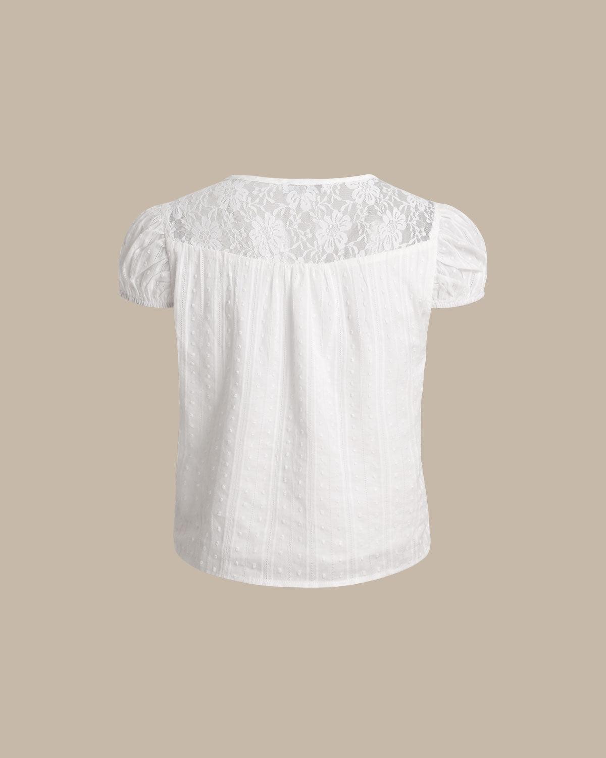 White Lace Puffed Sleeve Tee Product Image