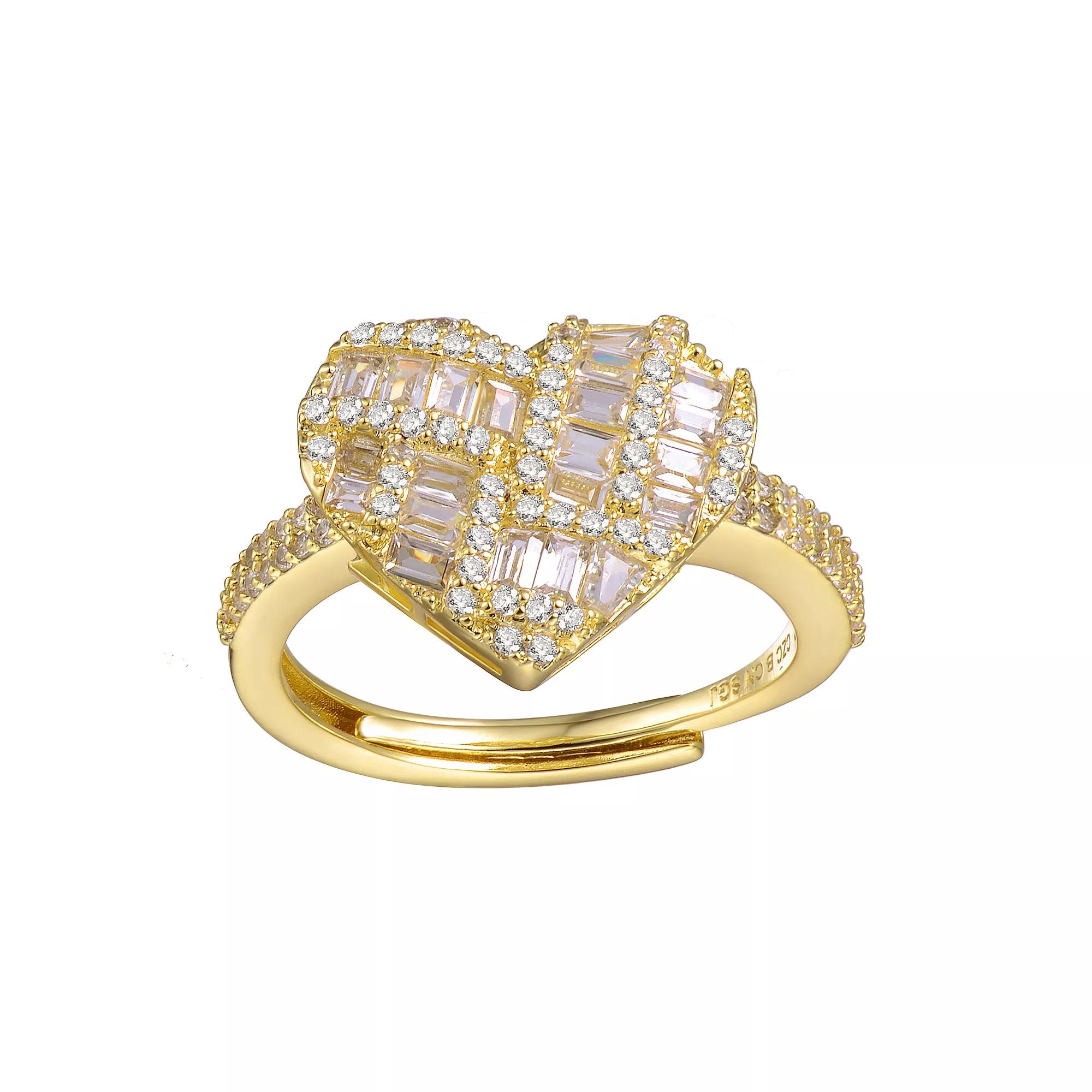 Gold Tone Cubic Zirconia & Diamond Accent Puffed Heart Ring, Womens Product Image