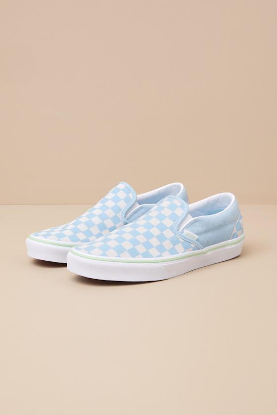 Classic Crystal Blue Checkerboard Slip-On Sneakers Product Image