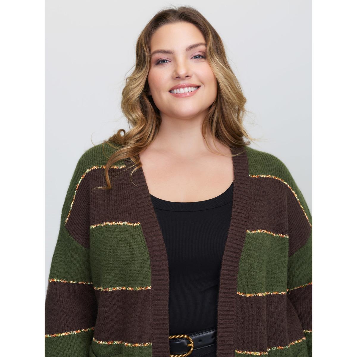 Plus Size Textured Front-Open Heather Knit Cardigan ArmyGreen Women Leisure Loose Long Sleeve Casual Cardigans BloomChic 30/6X Product Image