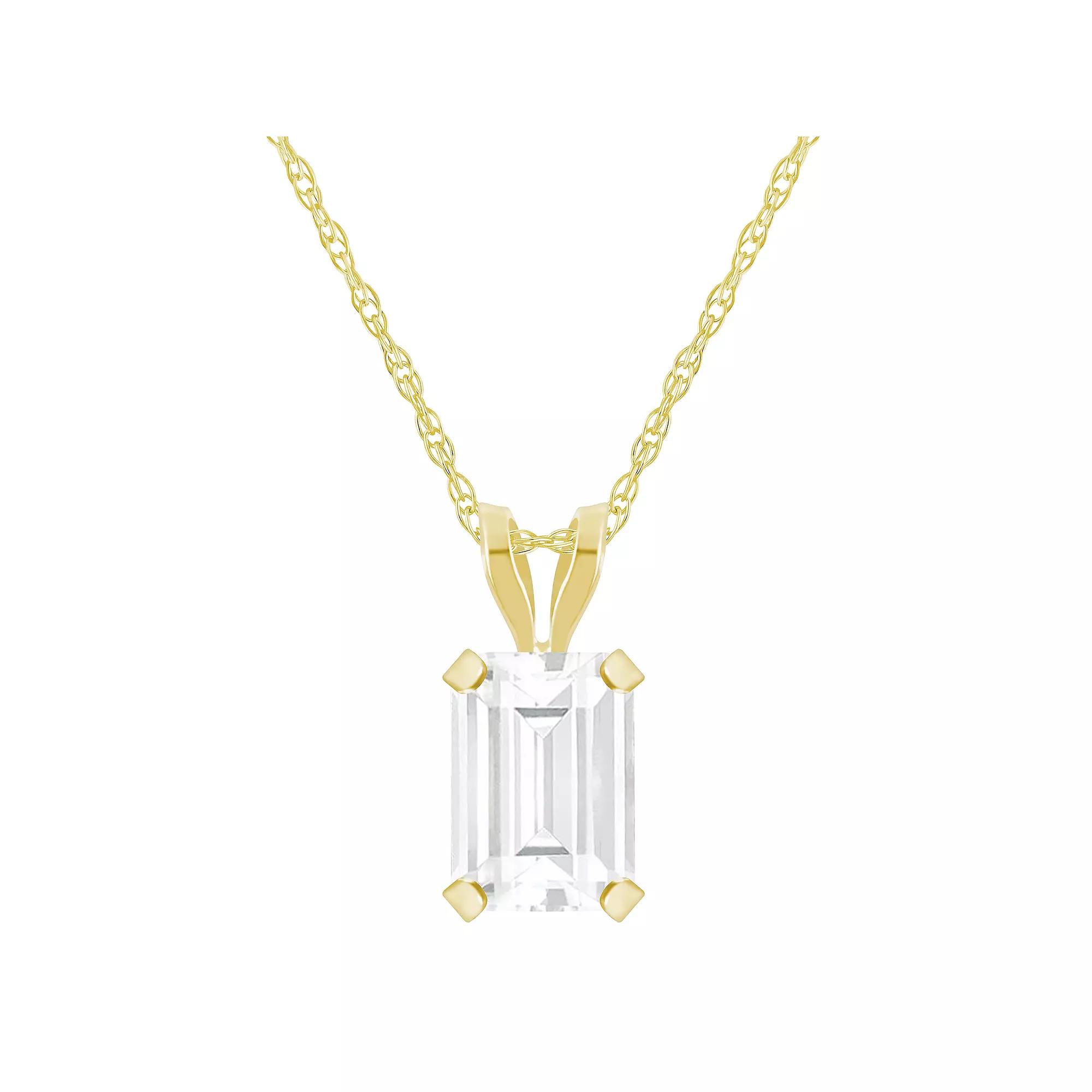Celebration Gems 10k Gold Emerald-Cut White Topaz Pendant Necklace, Women's, Size: 18" Product Image
