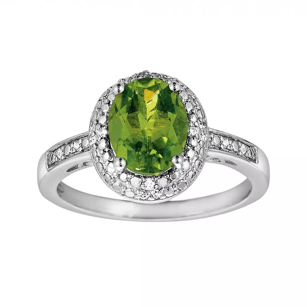 Sterling Silver Peridot and Diamond Accent Oval Ring, Women's, Size: 6, Green Product Image