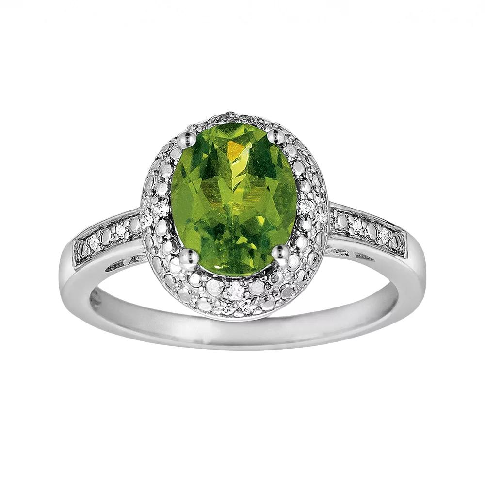 Sterling Silver Peridot and Diamond Accent Oval Ring, Women's, Size: 6, Green Product Image