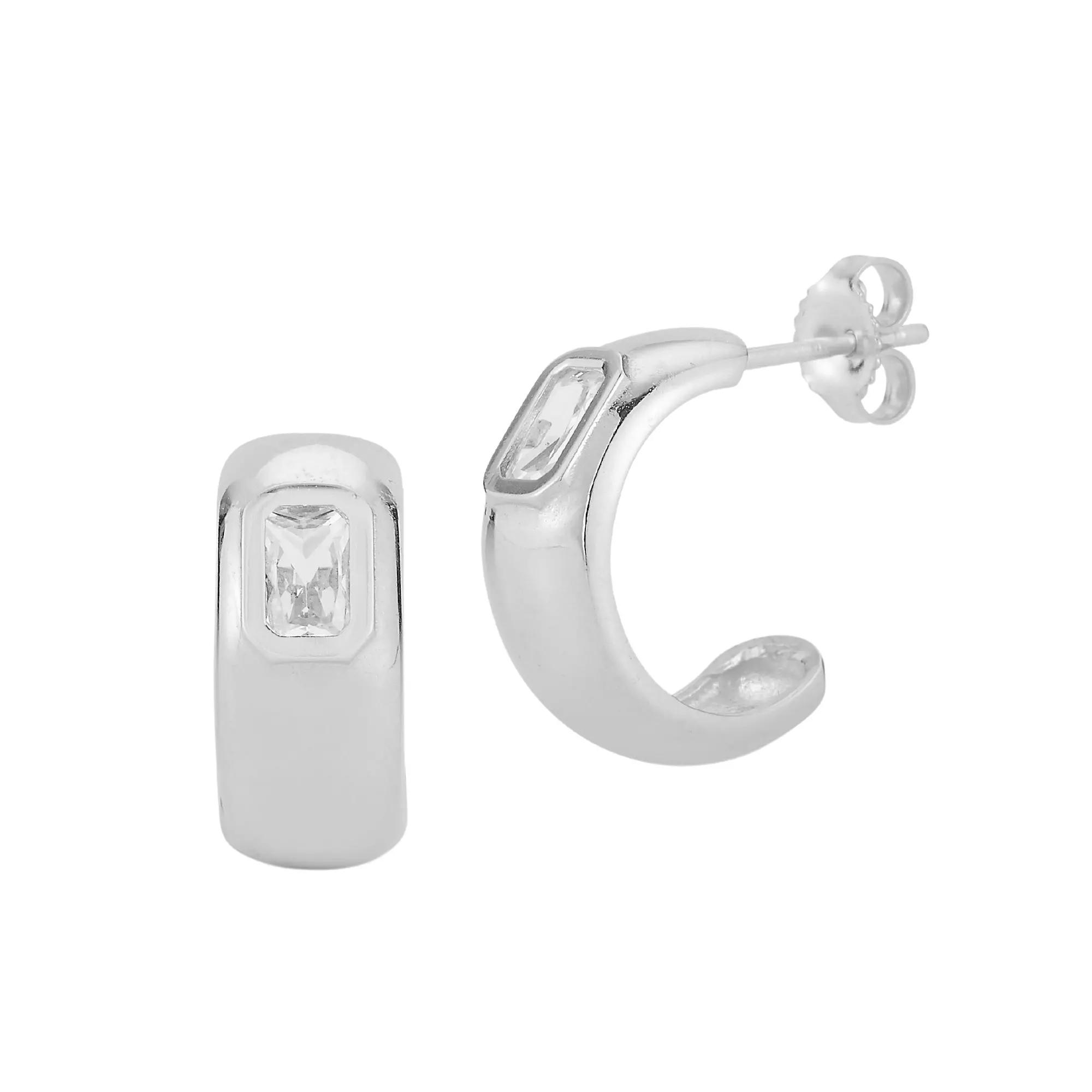 Sunkissed Sterling Silver Over Cubic Zirconia Hoop Earrings, Women's, Silver Tone Product Image