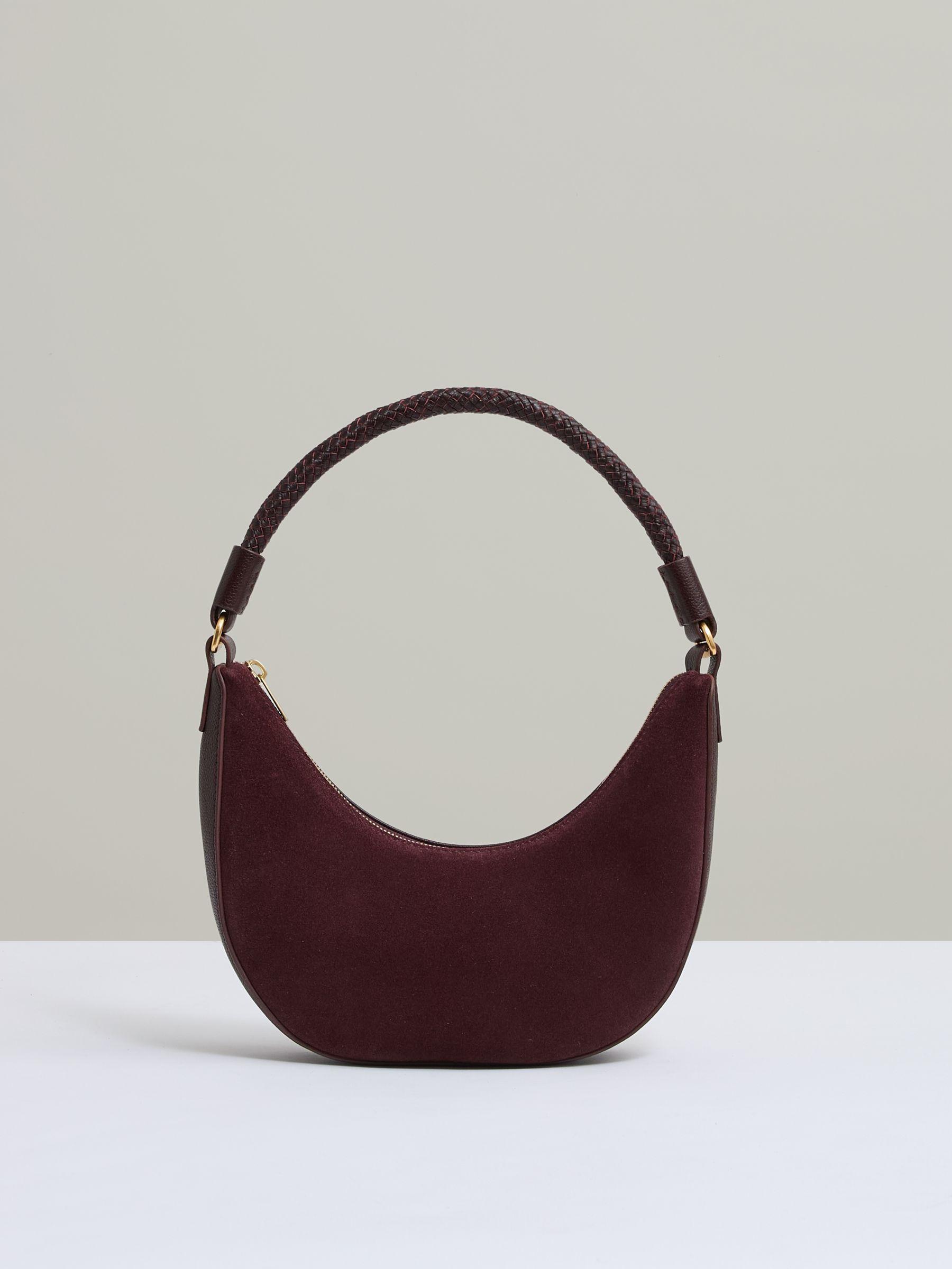 Suede And Leather Half-Moon Shoulder Bag in Oxblood Product Image