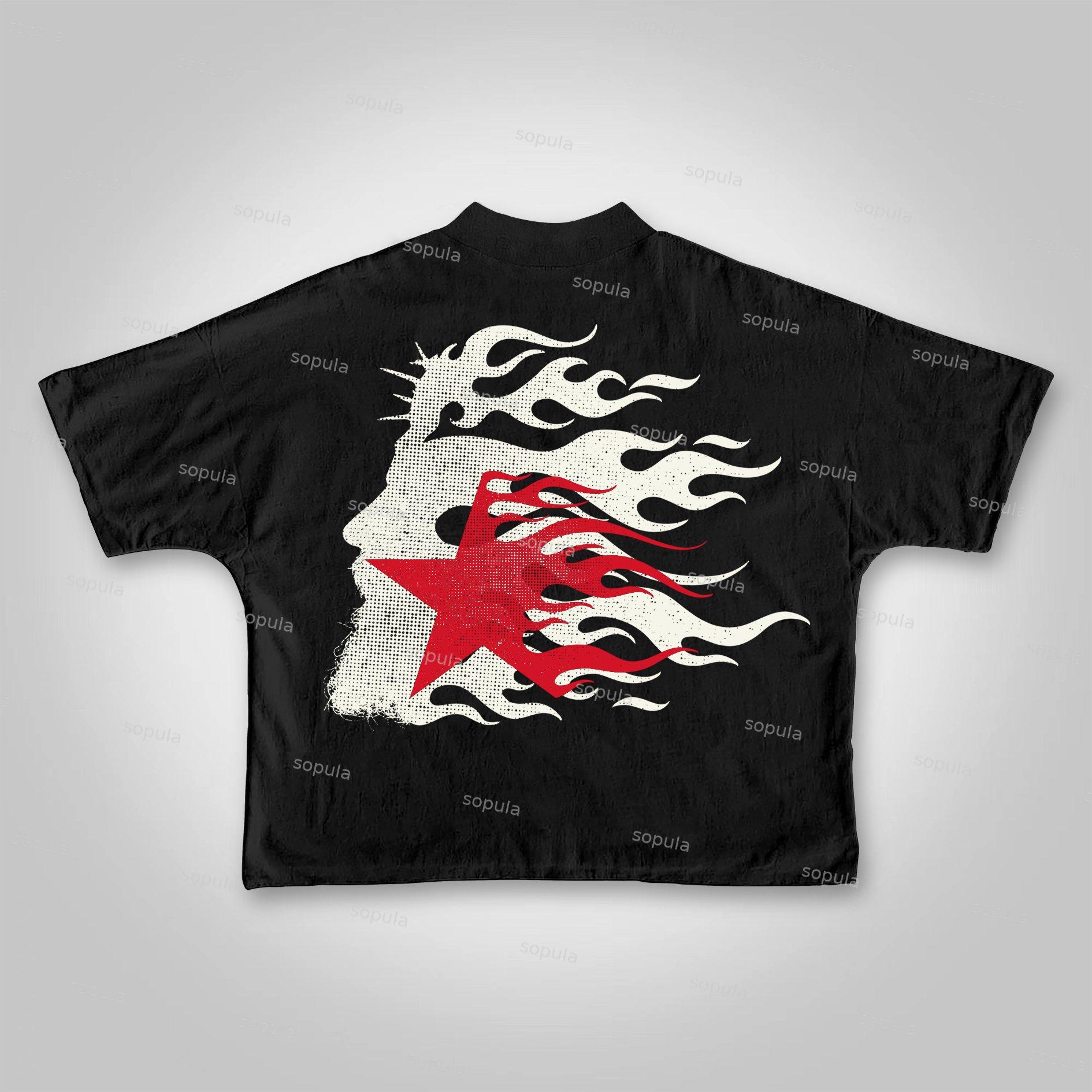 Sopula Vintage Flame Jesus Silhouette Network Cropped T-shirt Product Image