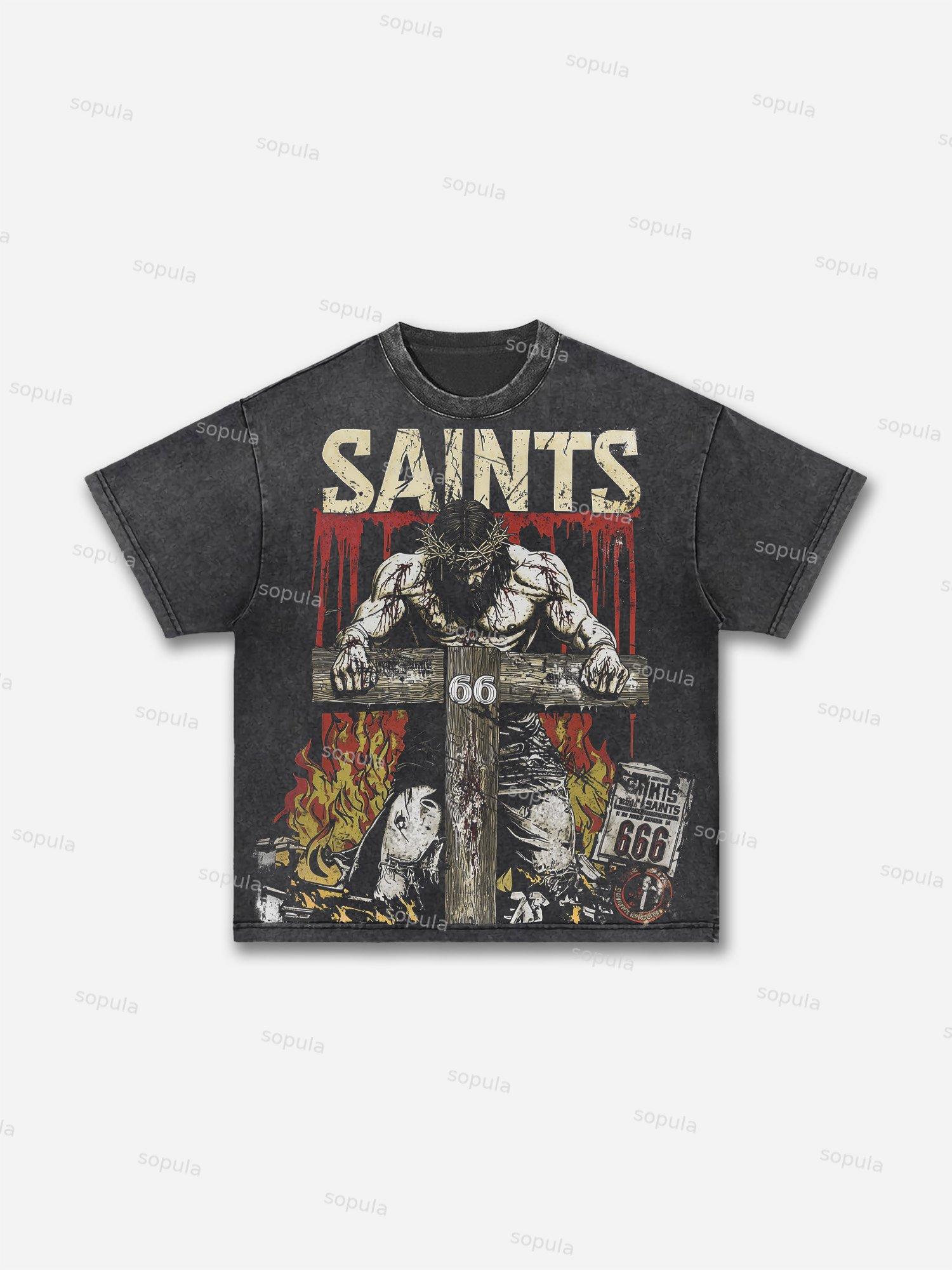 Men's Holy Prayer Vintage Graphic Washed T-Shirt Product Image