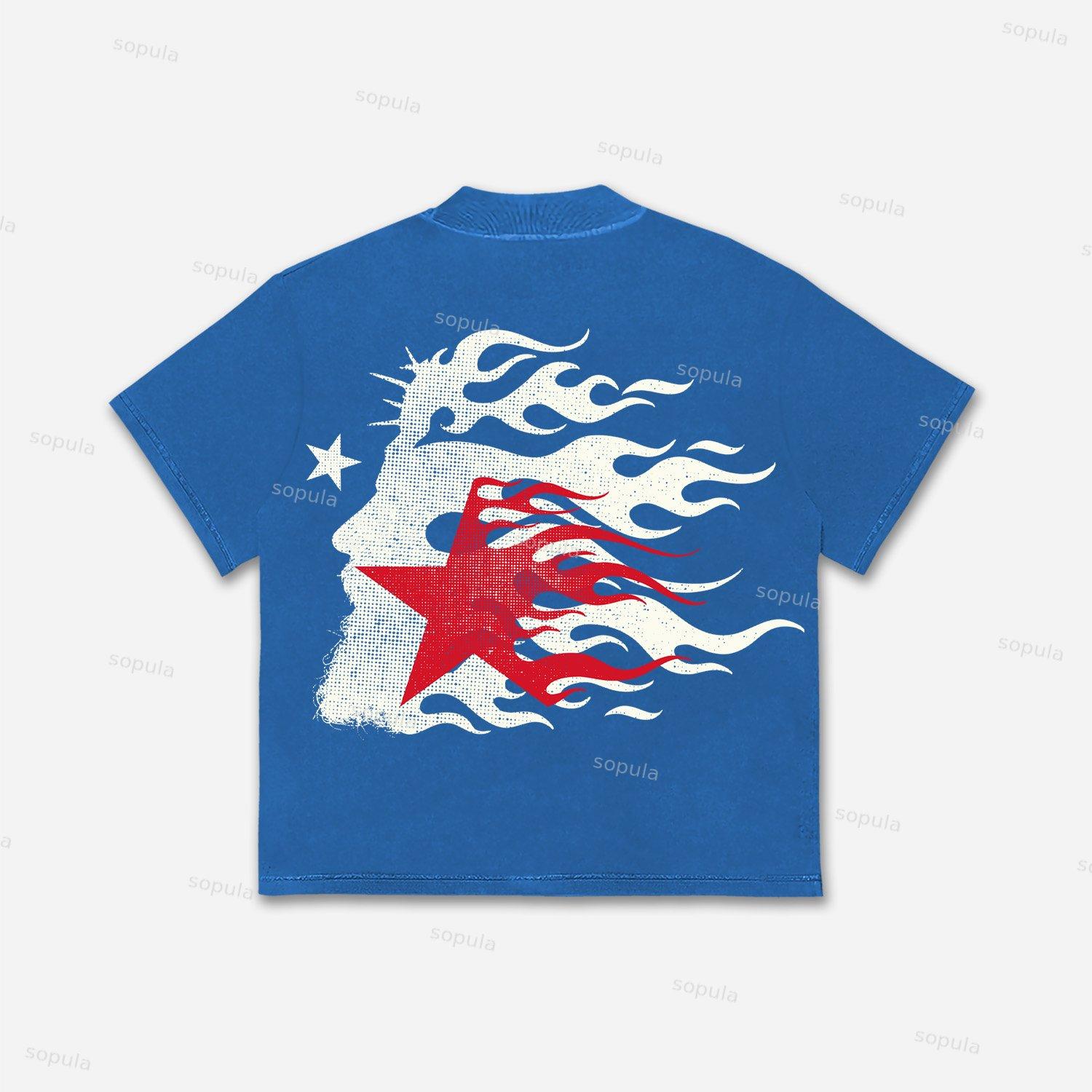 Jesus Flame Silhouette Network Vintage Graphic Cotton T-Shirt Product Image