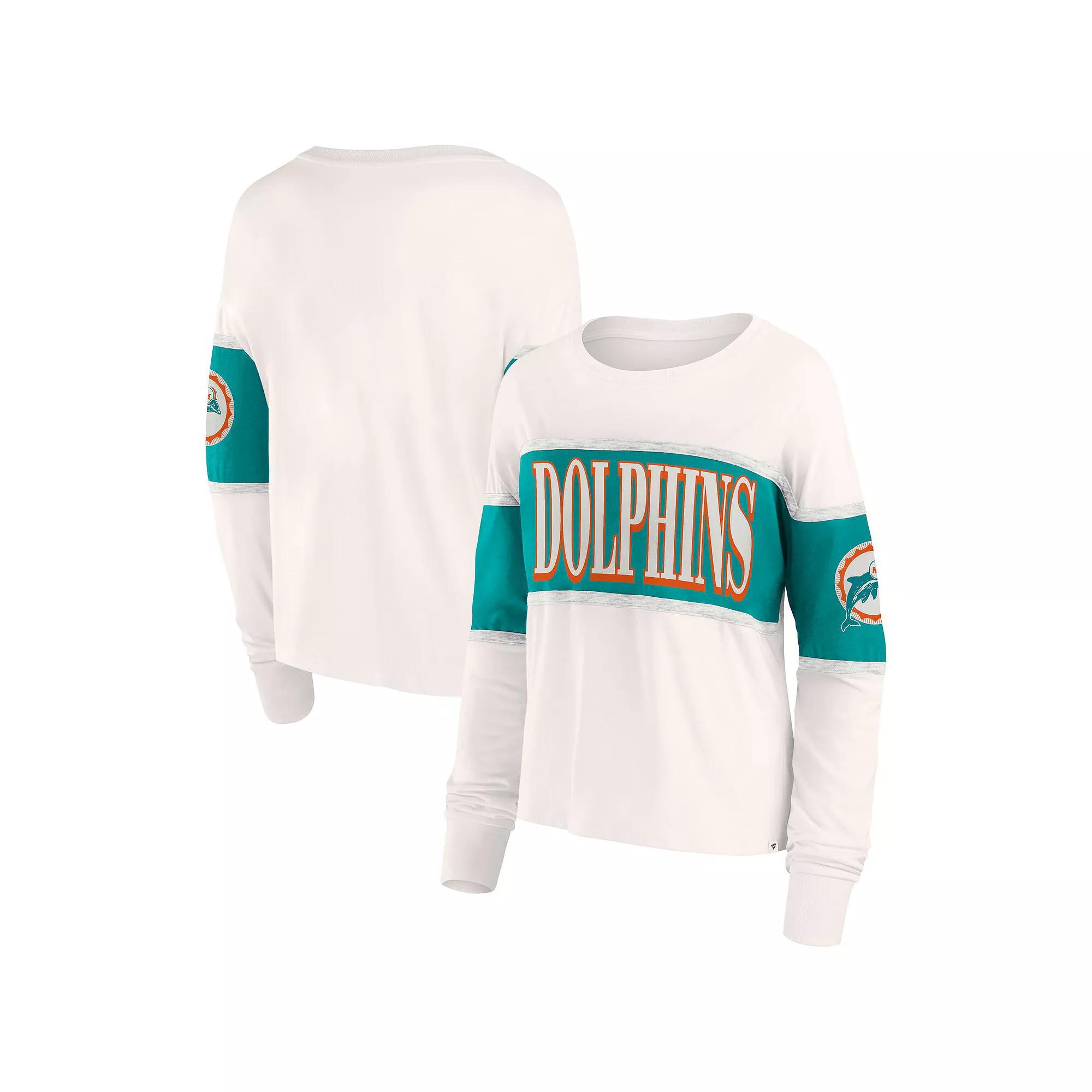 Women's Fanatics Cream Miami Dolphins Antique Block Long Sleeve T-Shirt,  Product Image