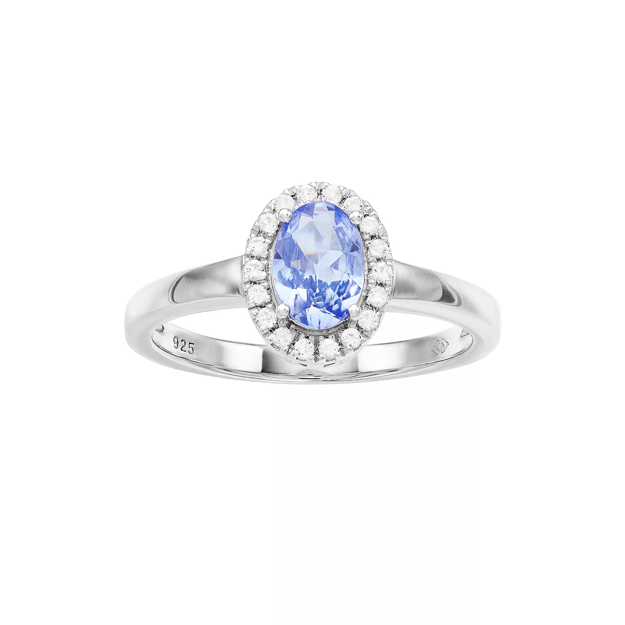 Women's 7mm X 5mm Oval Genuine Tanzanite with Topaz Halo Ring Product Image
