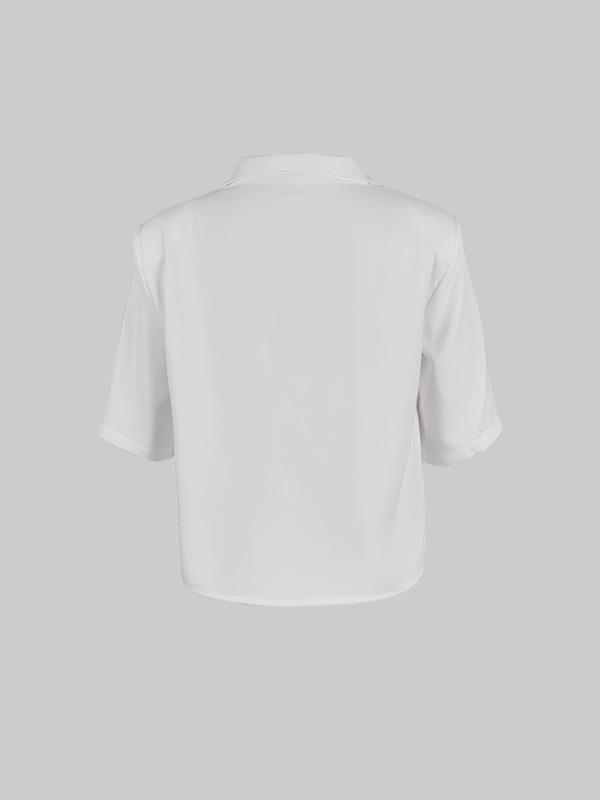 Half Sleeves Loose Solid Color Split-Joint Stand Collar Blouses&Shirts Tops Product Image