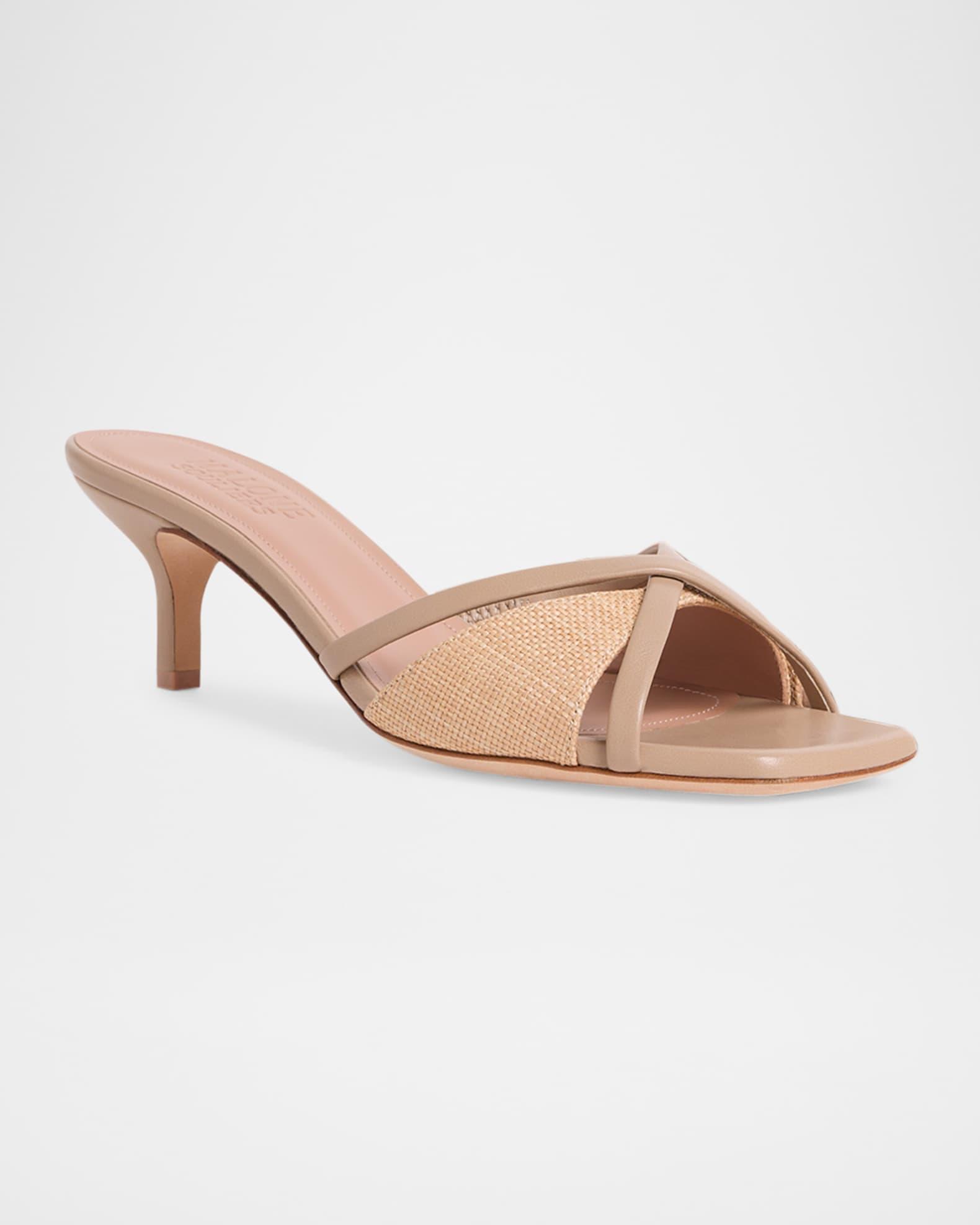 Raffia Leather Crisscross Slide Sandals Product Image