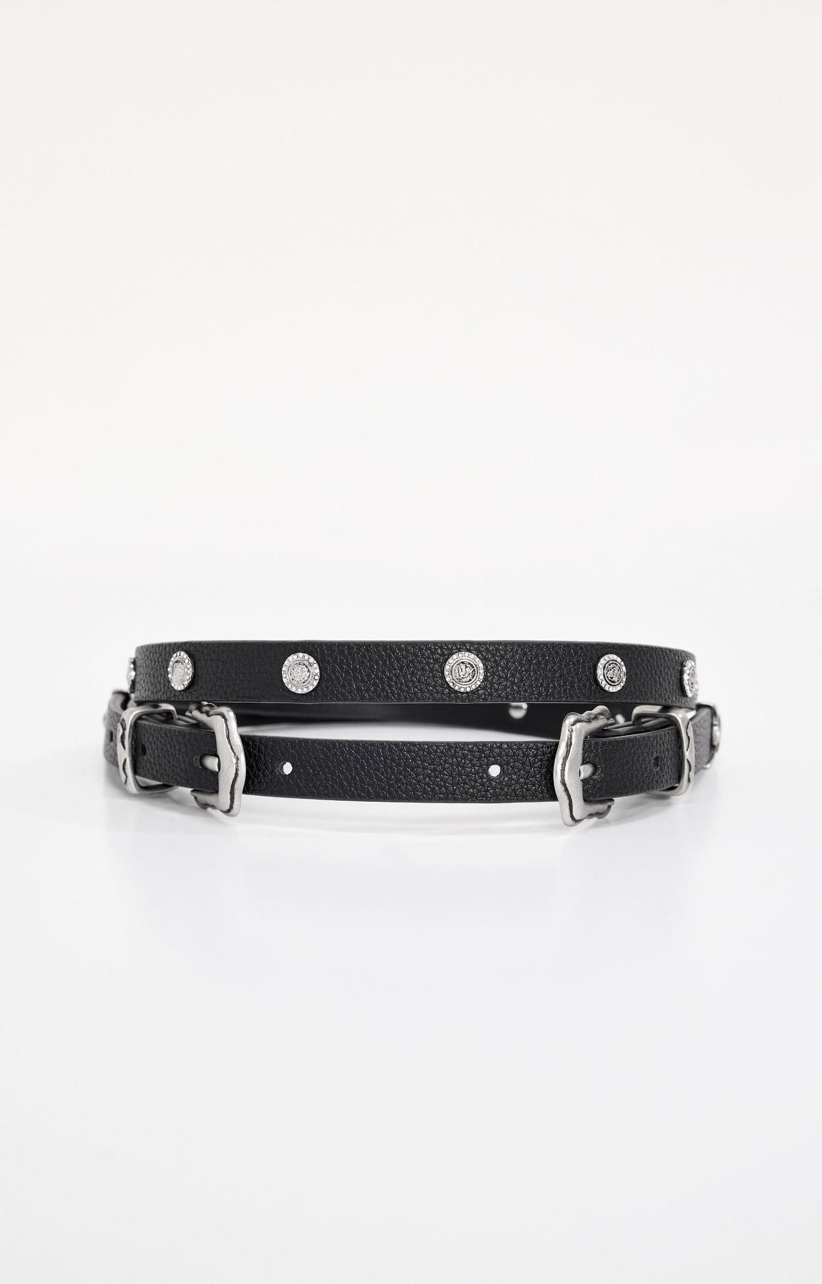SKINNY DOUBLE BUCKLE BELT | BLACK001 Product Image