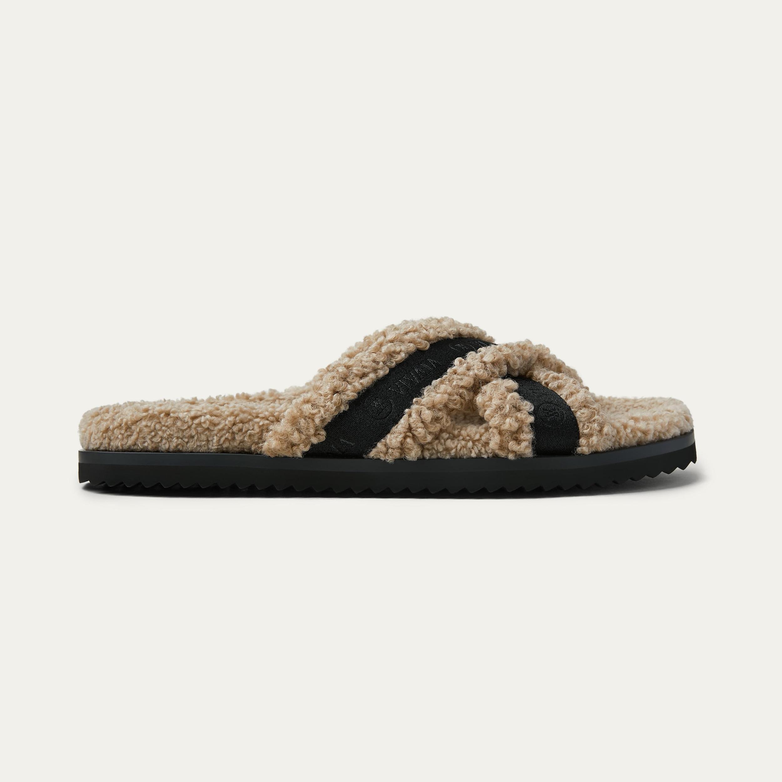 Furry Criss-Cross Strap Slippers (Hannah) Product Image
