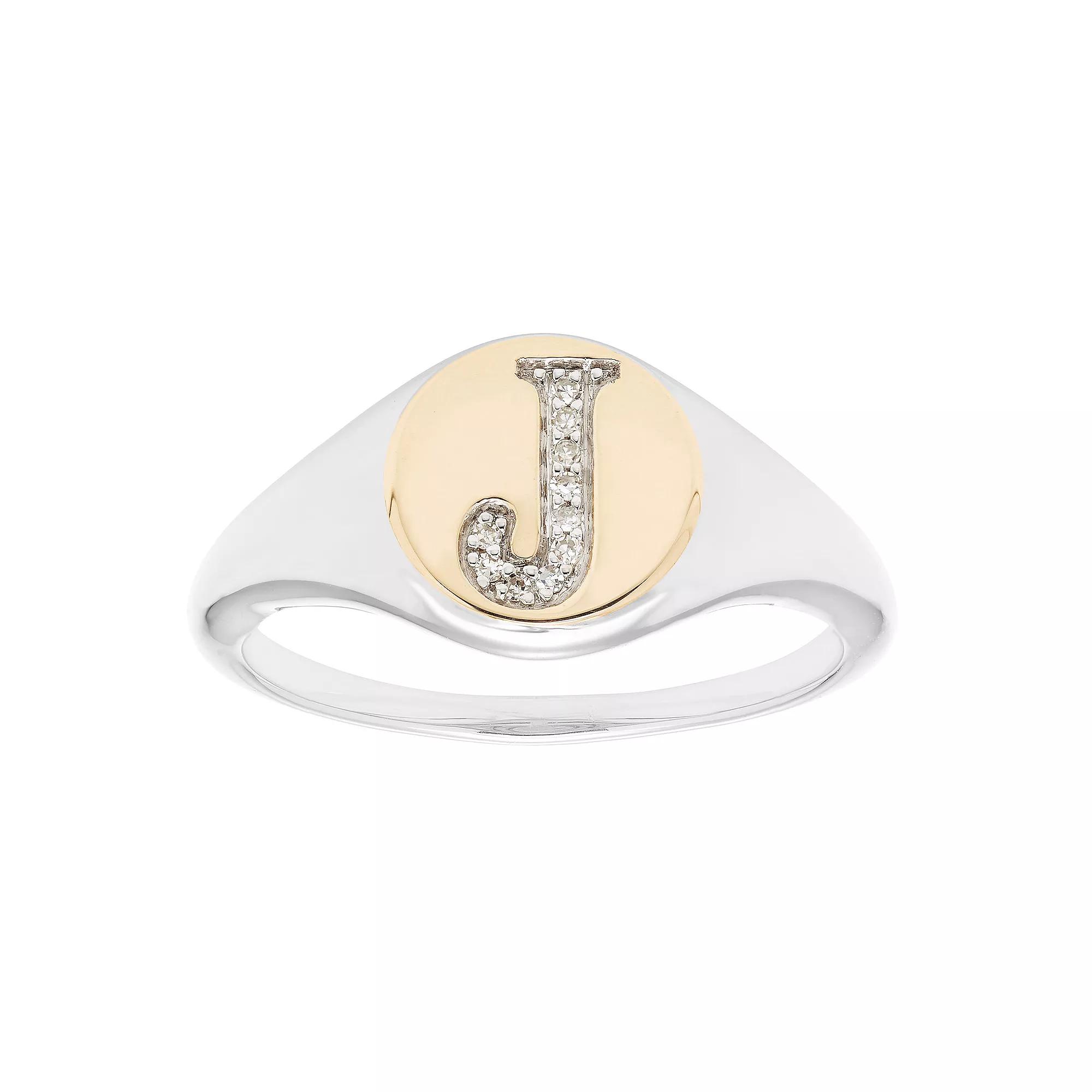 It's Personal 14k Gold Over Sterling Silver Diamond Accent Initial Signet Ring, Women's,  Product Image