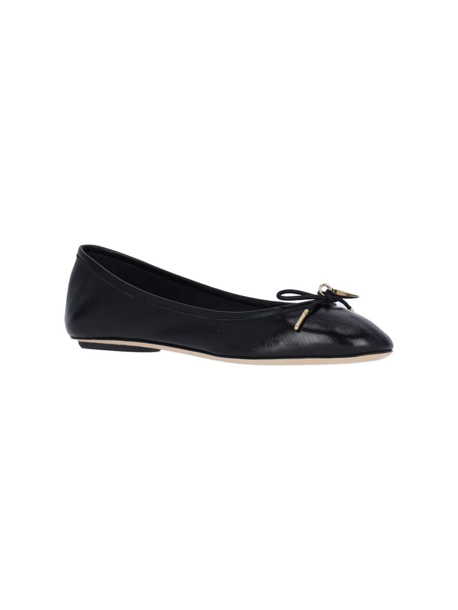 CHLOÉ Bow Detail Round Toe Flat Sole Ballerina Shoes In Black Product Image