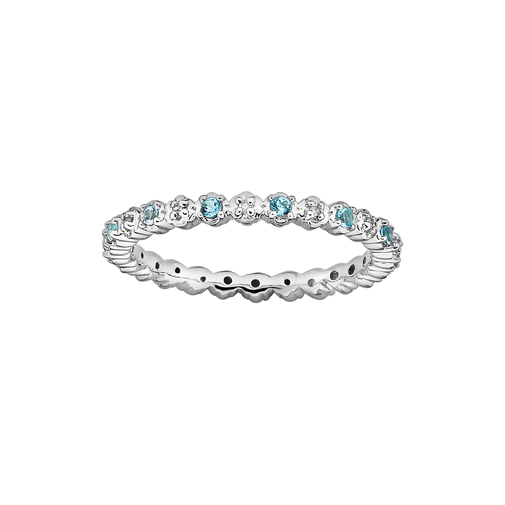 Stacks & Stones Sterling Silver Blue Topaz & Diamond Accent Stack Ring, Womens Product Image