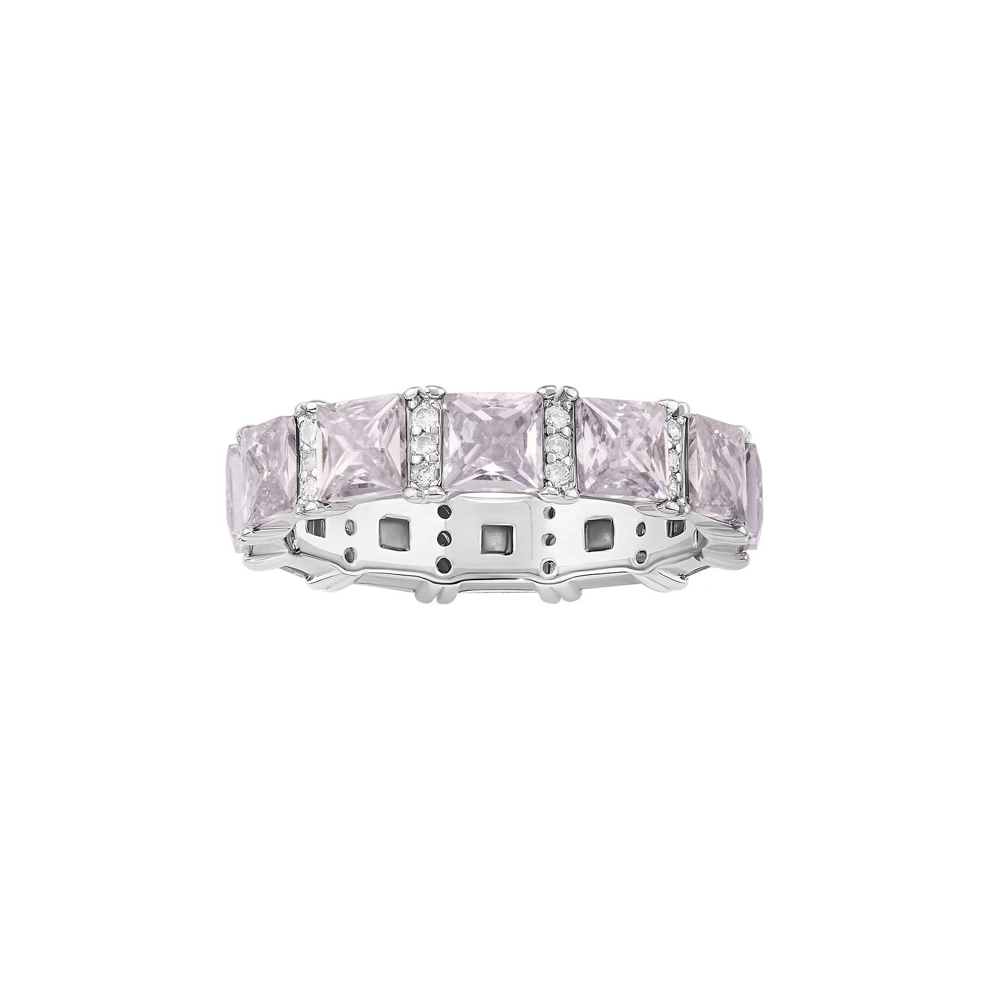PRIMROSE Fine Silver Plated Crystal & Cubic Zirconia Princess-Cut Eternity Ring, Women's, Size: 9, Silver Tone Purple Product Image