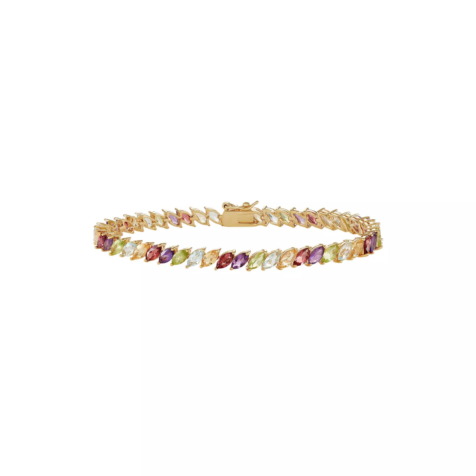 18k Gold Over Bronze Multi Gemstone Marquis Bracelet, Women's, Size: 7.25", Gold Tone Product Image