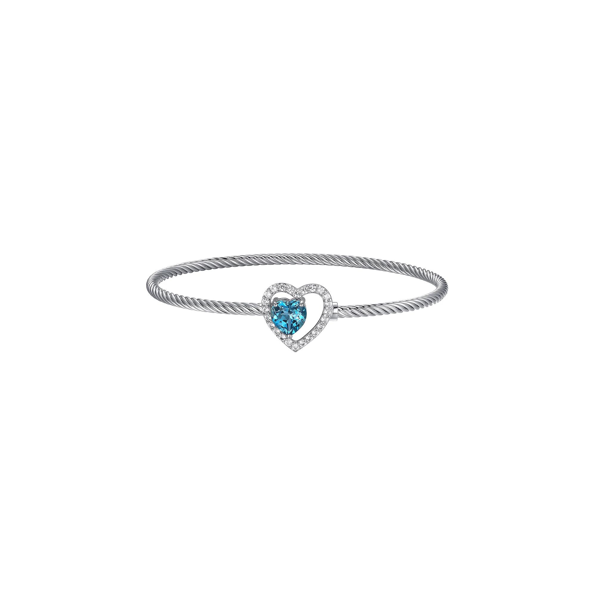 Sterling Silver London Blue Topaz & Lab-Created White Sapphire Heart Cuff Bracelet, Women's, Size: 7.25" Product Image