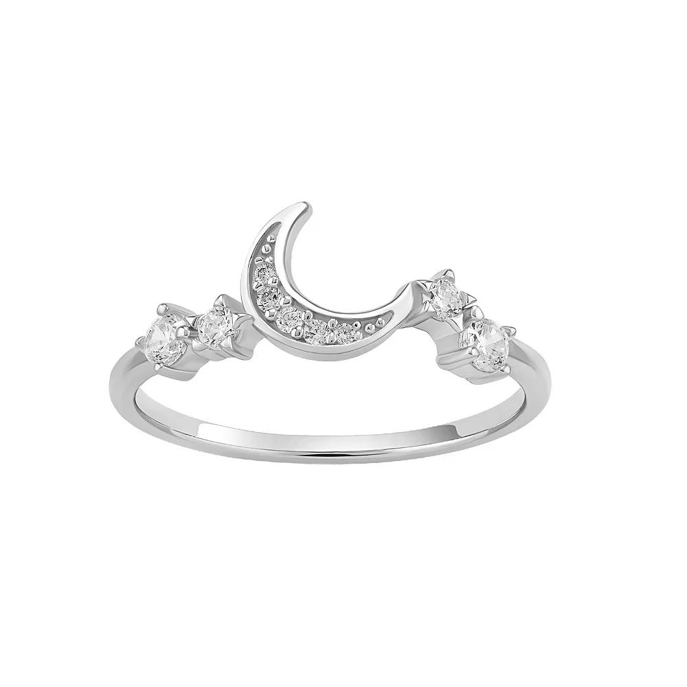 PRIMROSE Sterling Silver Cubic Zirconia Cluster & Crescent Moon Ring, Women's, Size: 7, Sterling Clear Product Image