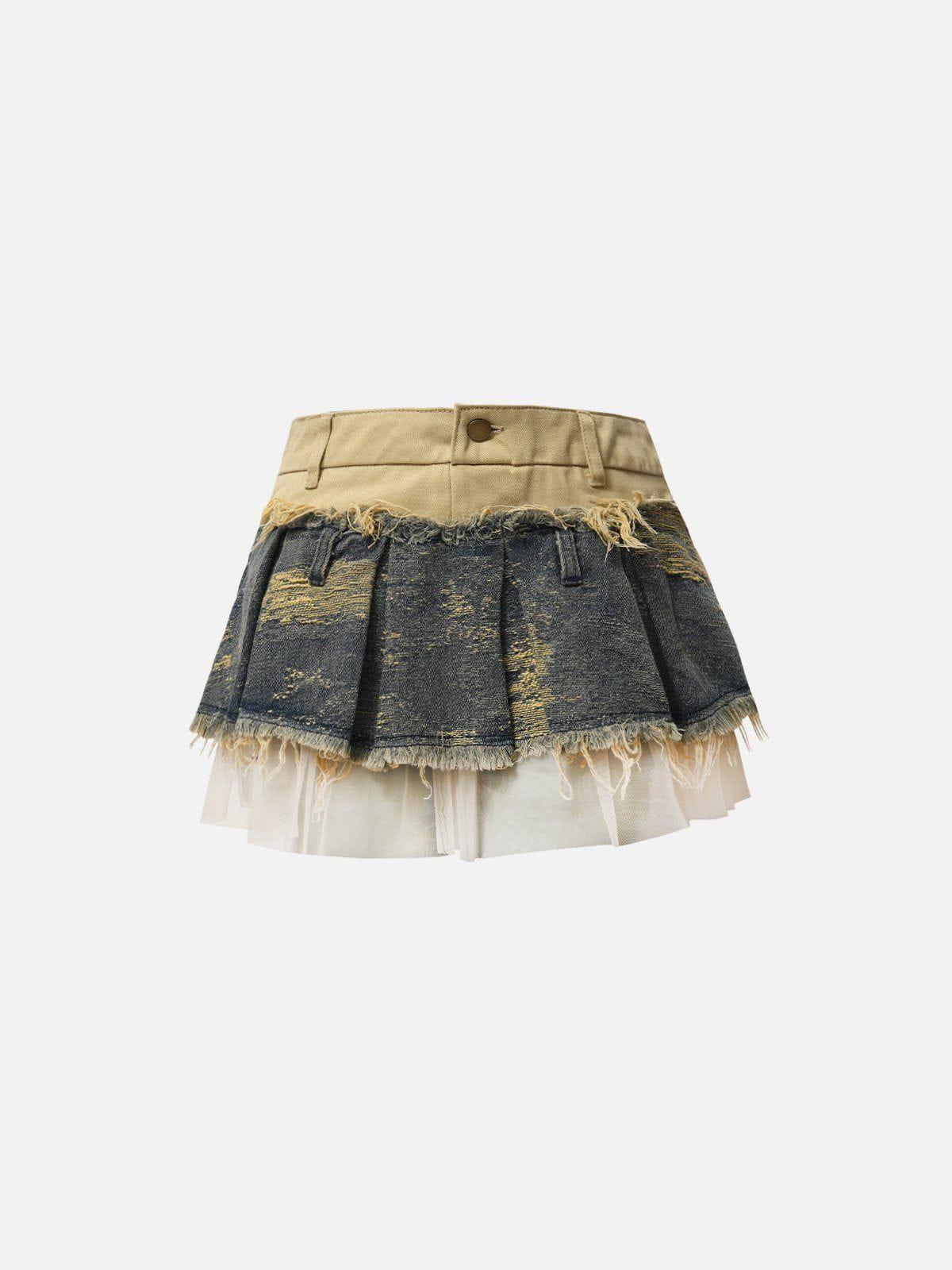 Aelfric Eden Fringe Patchwork Denim Skirt Female Product Image