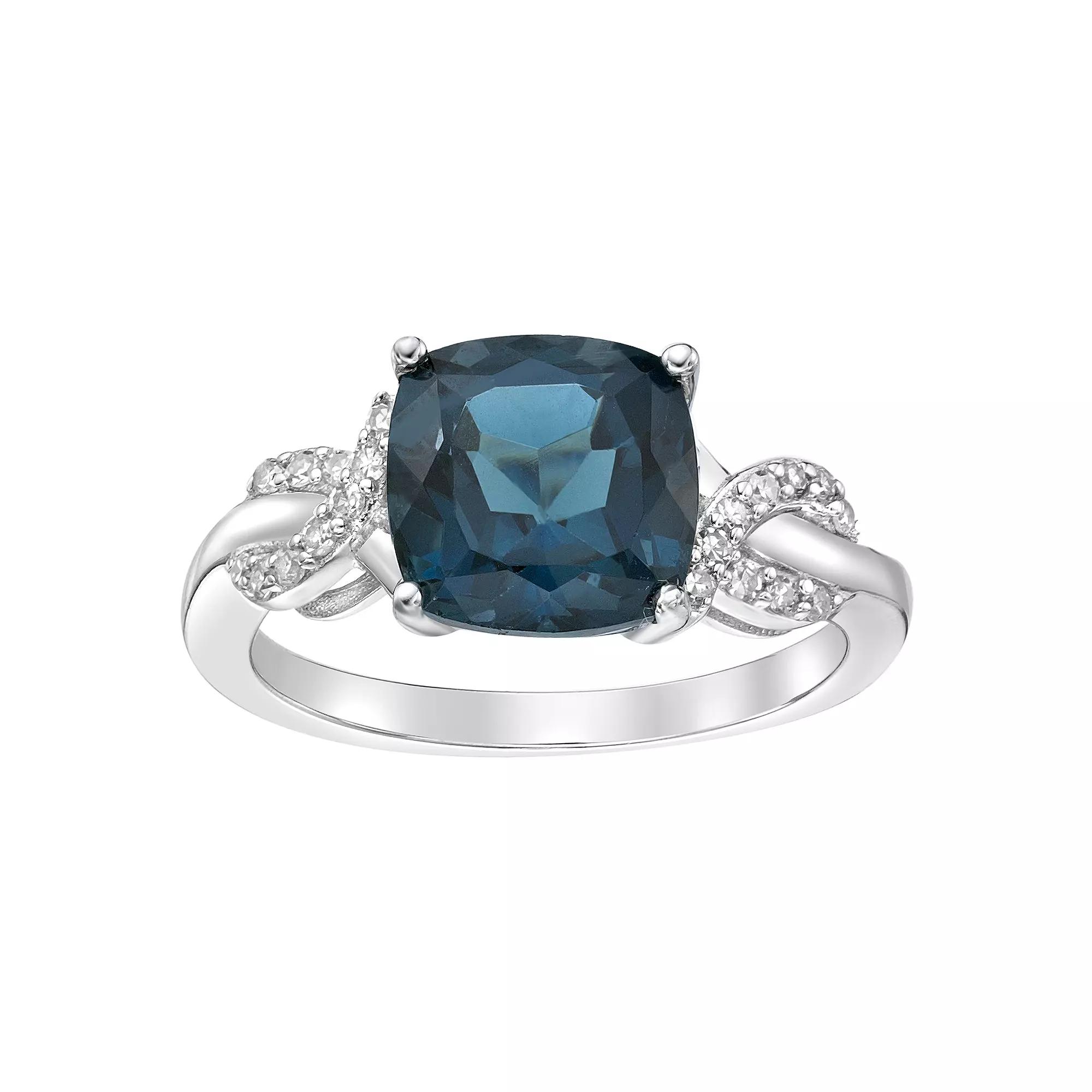 Gemminded Sterling Silver London Blue Topaz & 1/10 Carat T.W. Diamond Ring, Women's, Size: 7 Product Image