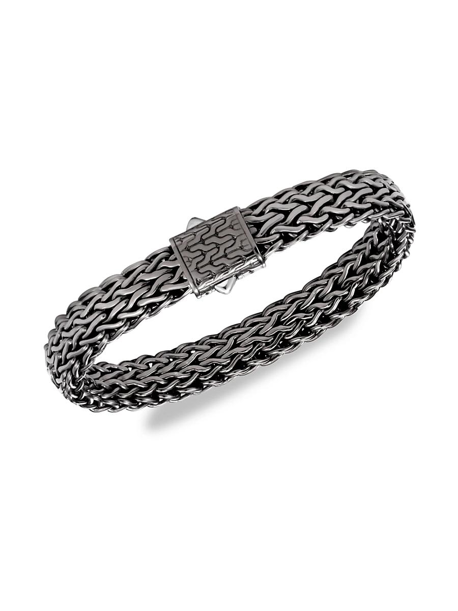Mens Chain Collection Black Rhodium-Plated Sterling Silver Engraved Bracelet Product Image