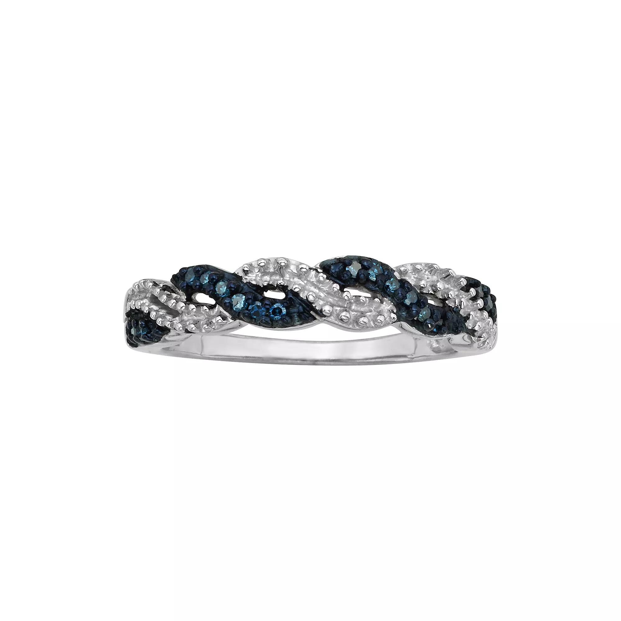 Jewelexcess Sterling Silver 1/10-ct. T.W. Blue Diamond Crisscross Ring, Women's,  Product Image