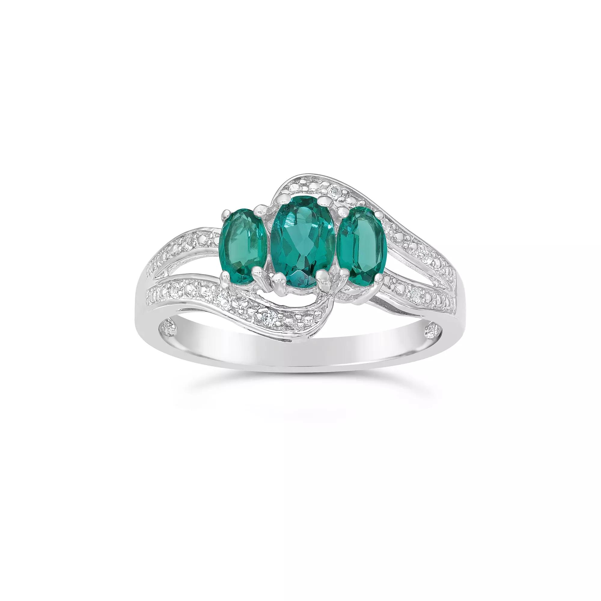 Gemminded Sterling Silver Lab-Created Emerald & Lab-Created White Sapphire Ring, Women's,  Product Image