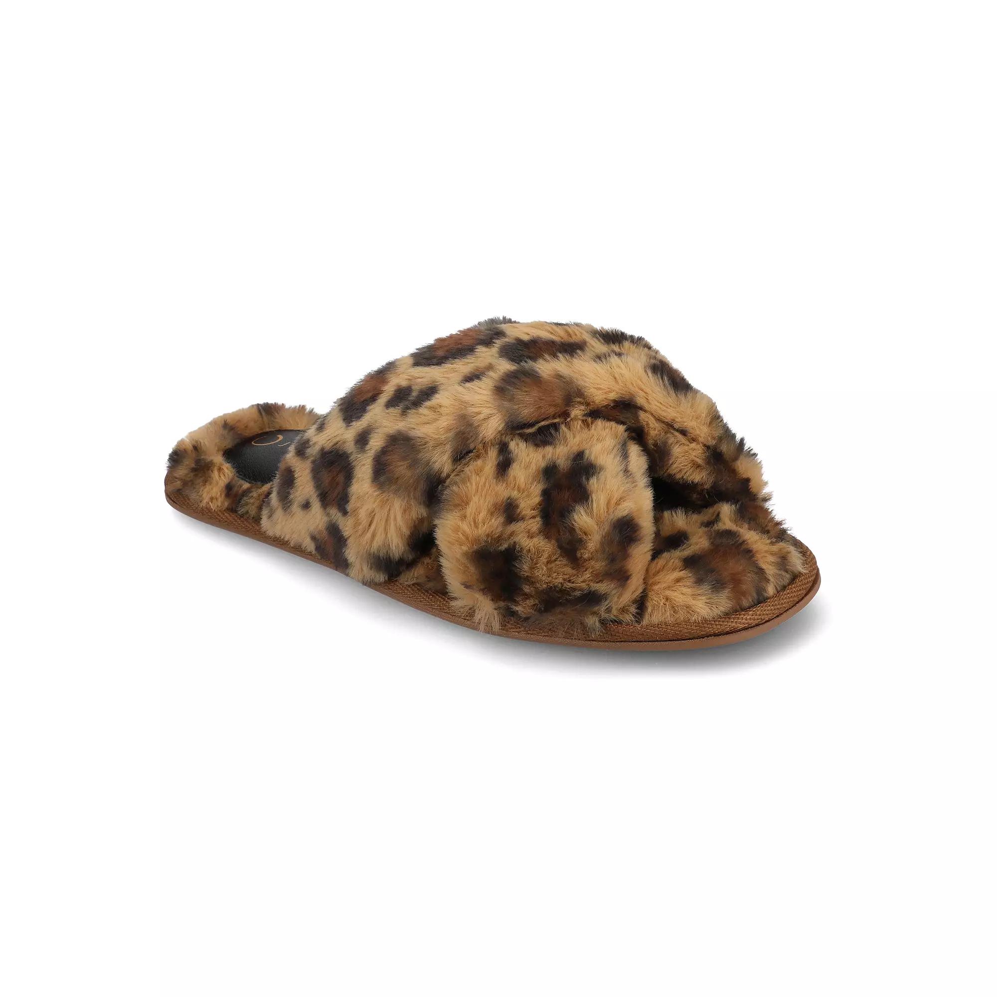 Journee Veedia Women's Crisscross Strap Cushioned Slippers, Size: XL (11/12), Leopard Product Image