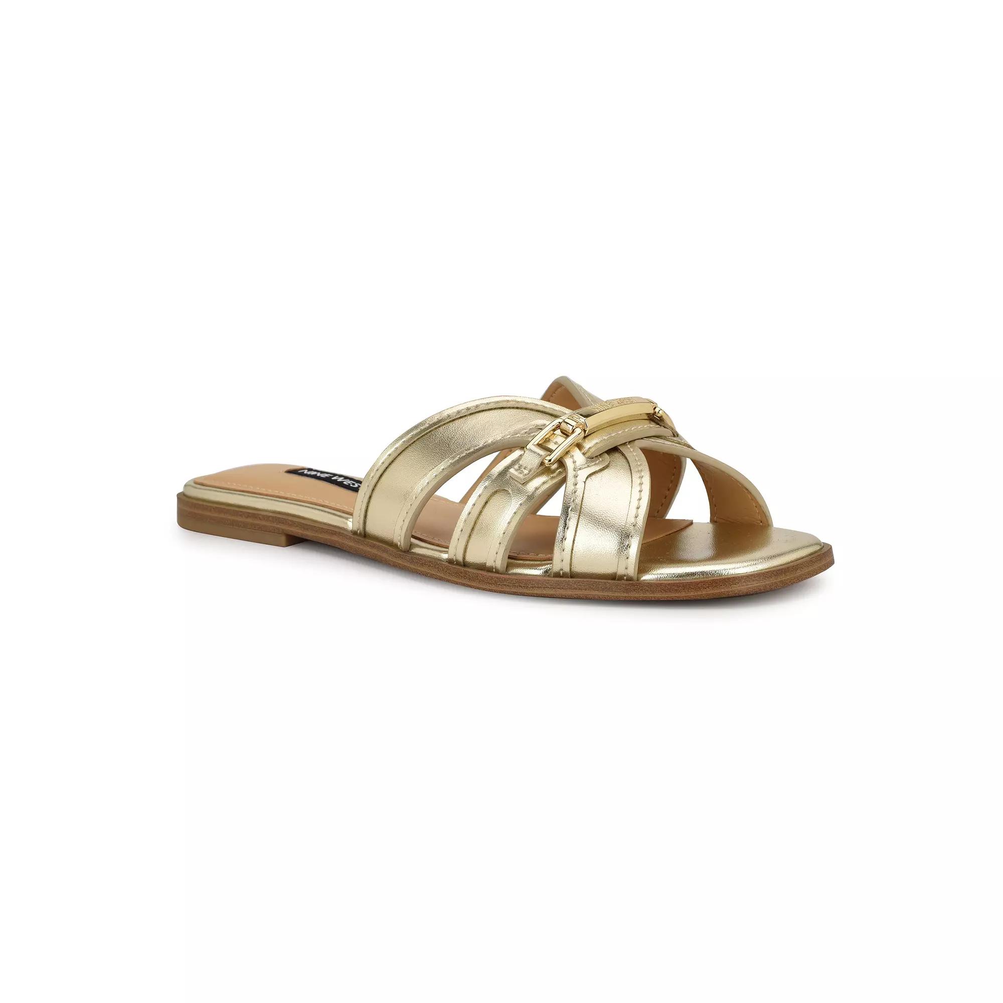 Nine West Gabie Women's Slip-On Square Toe Flat Sandals, Size: 8.5, Gold Product Image