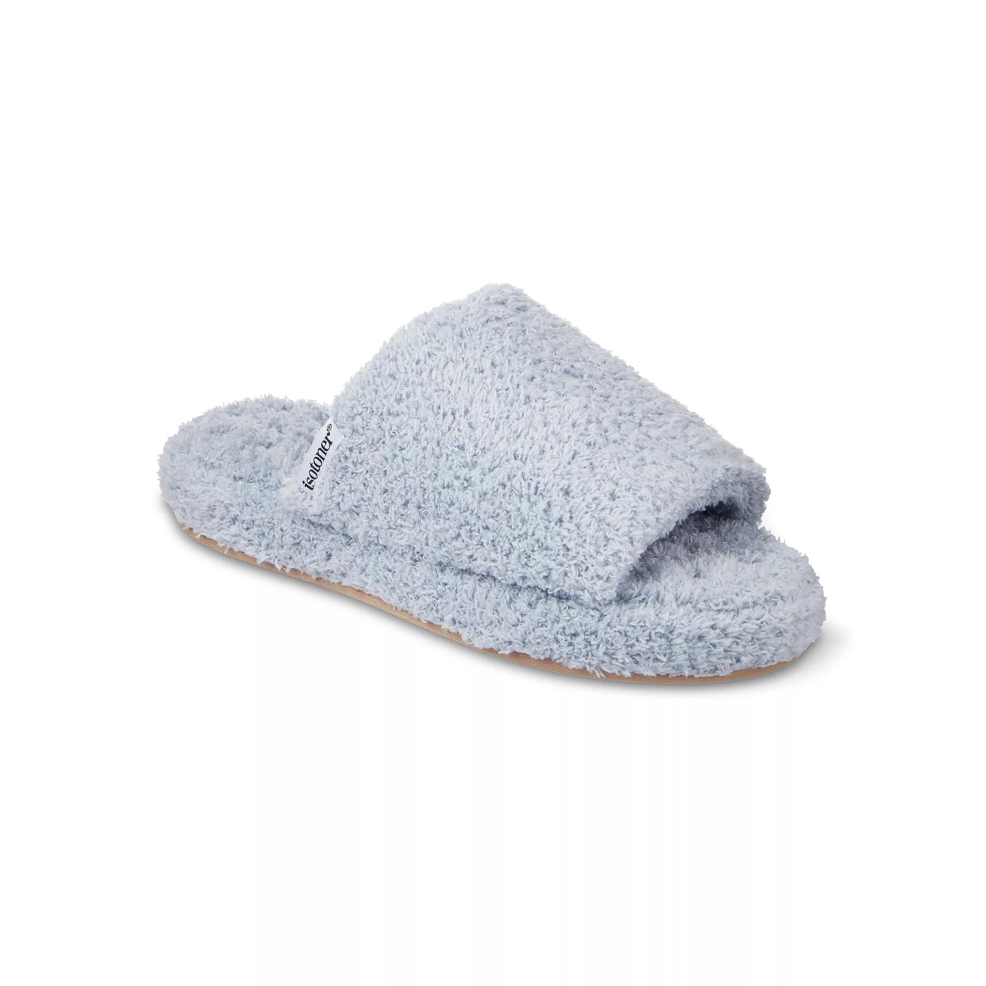 isotoner Joey Women's Cozy Plush Memory Foam Slide Slippers, Size: Medium, Blue Fog Product Image